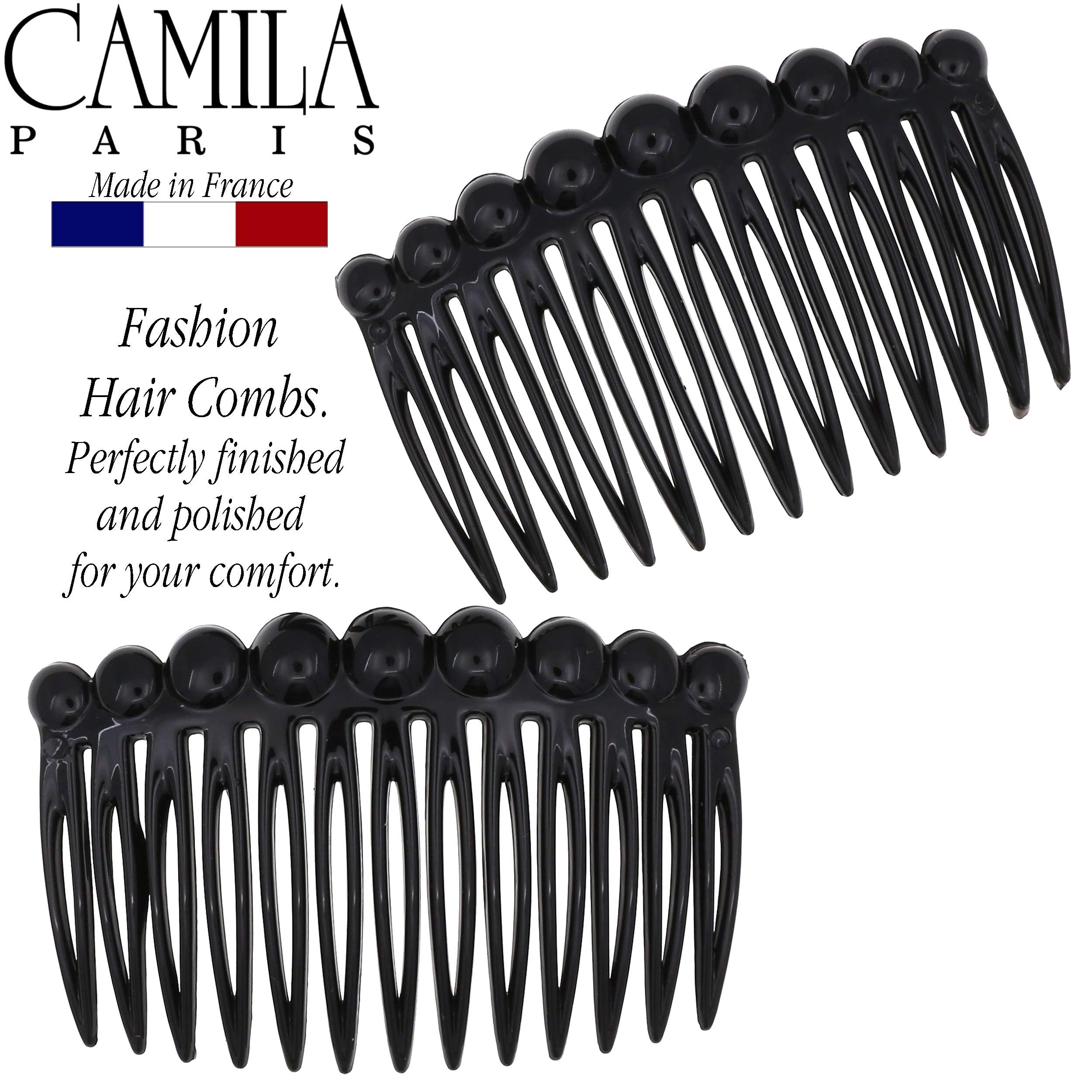 Camila Paris Cp2869/2 French Hair Side Comb Small Rounded, Black French Twist Hair Combs Decorative, Strong Hold Hair Clips For