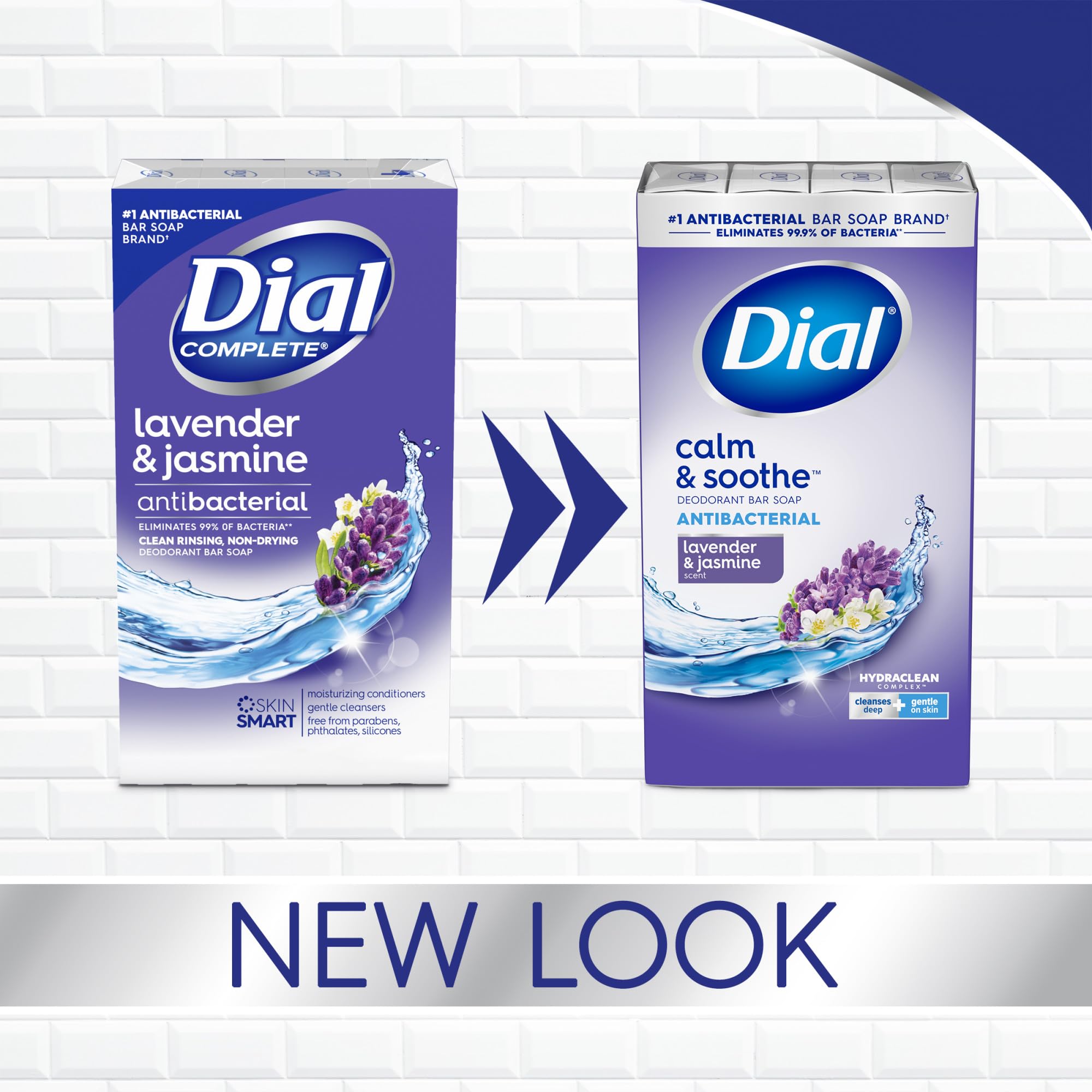Dial Complete Antibacterial Deodorant Bar Soap, Lavender & Twilight Jasmine Scent, 4 Oz, 8 Bars (Pack Of 4)