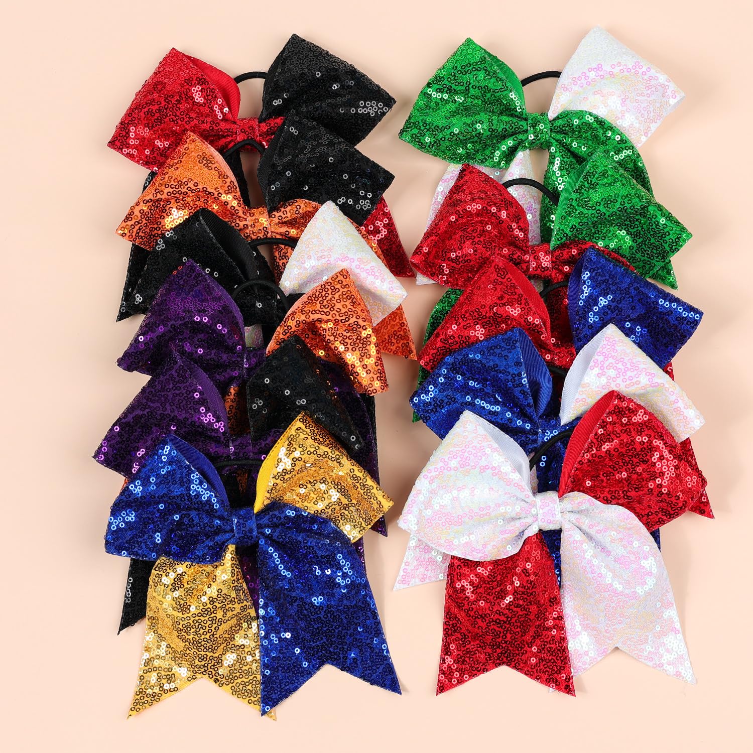 Xansema Bow Hair Tie For Girls Large Cheer Bow Sequins Ponytail Women Teen Girls Cheerleading Ribbon Holder Hair Band (Red + Bla