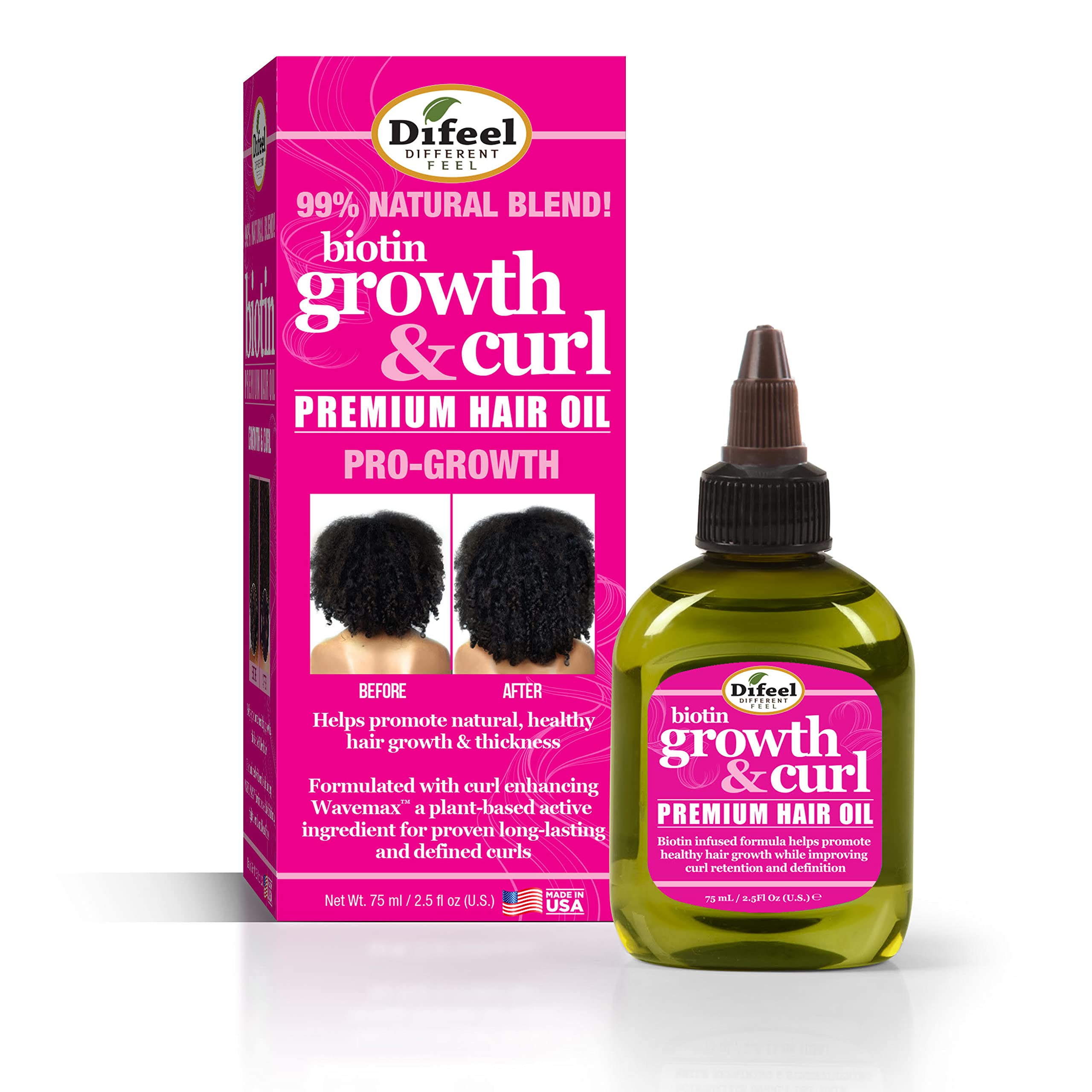 Difeel Biotin Growth & Curl Premium Hair Oil 2.5 Oz.