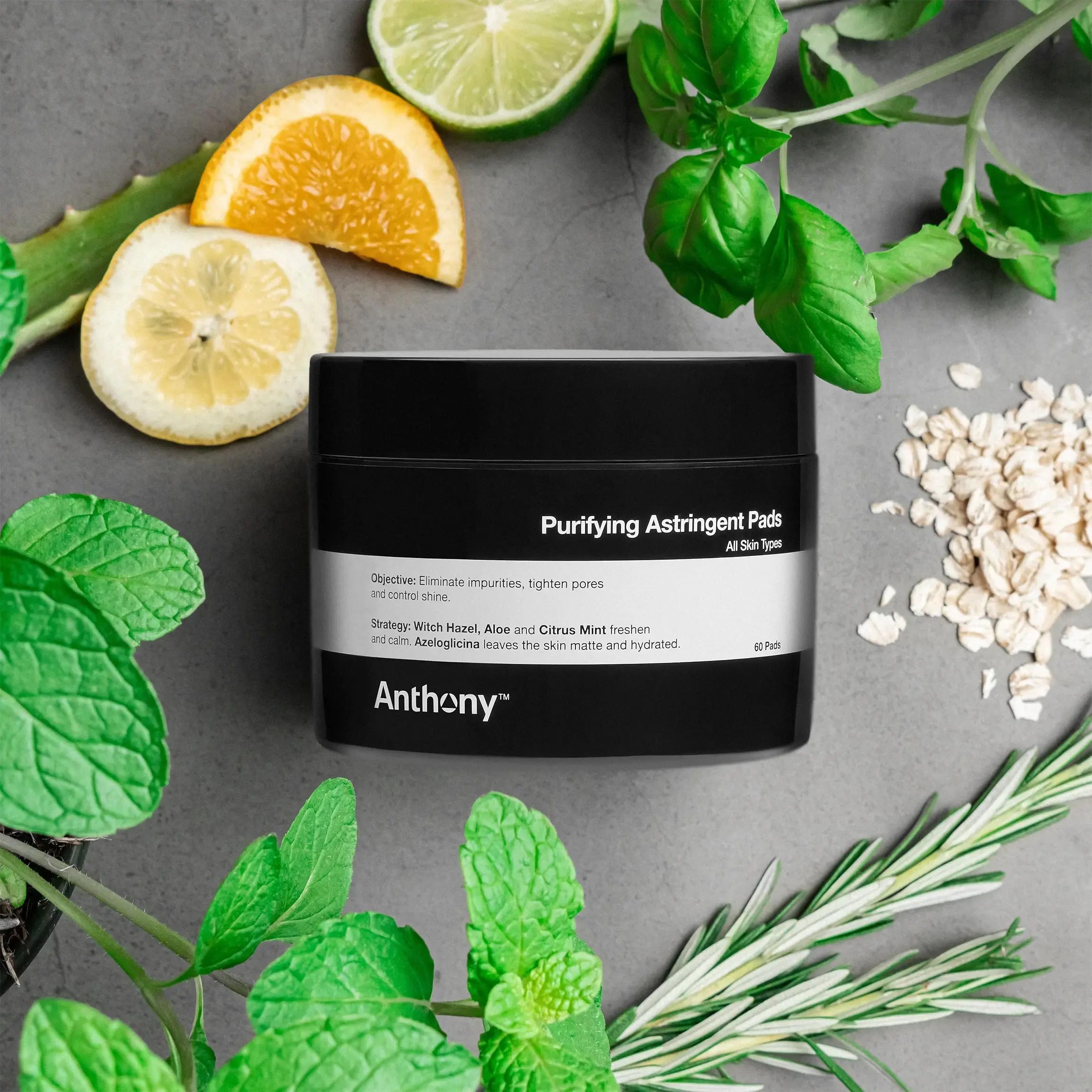Anthony Witch Hazel Pads Pore Cleaner: 60 Count, Purifying Astringent Cleansing Toner Pads - Aloe Vera, and Citrus Mint, Elimina