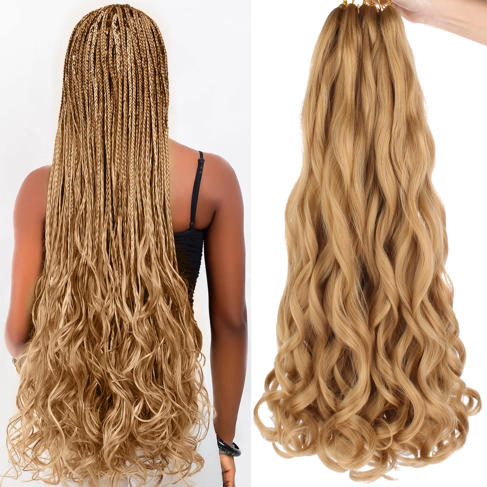 COOKOO 9 Packs 30 Inch Pre Stretched French Curly Braiding Hair Blonde 85g/pack Easy Braid Crochet Hair Big Wavy Braiding Hair E
