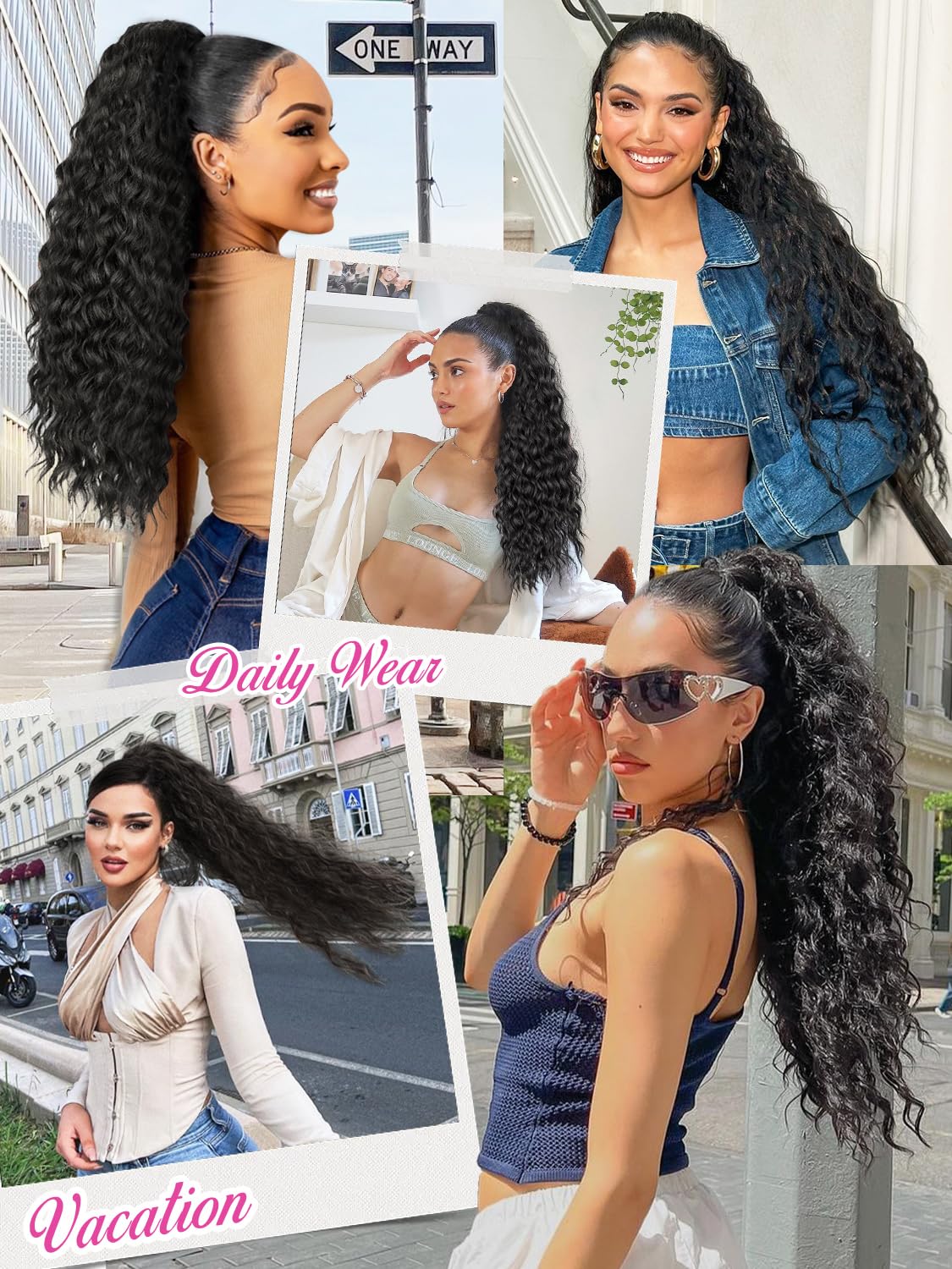 Alxnan Wavy Curly Ponytail Extension, 26 Inch Black Brown Drawstring Ponytail For Black Women Short Soft Natural Synthetic Hairp