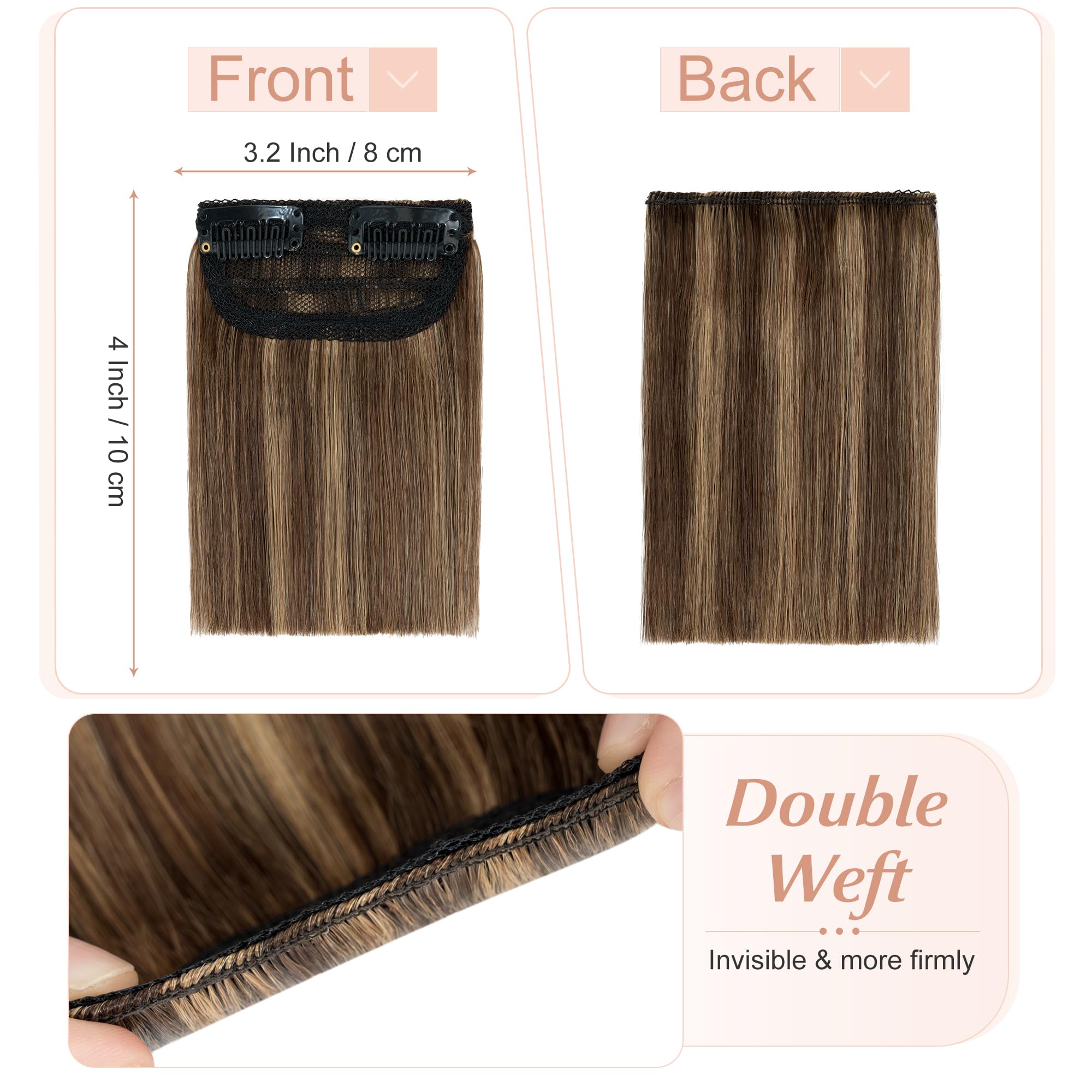 SEGO Clip in Short Hair Extensions 4 Inch 100% Human Hair Hairpiece Human Hair Toppers for Women With Thinning Hair Adding Hair