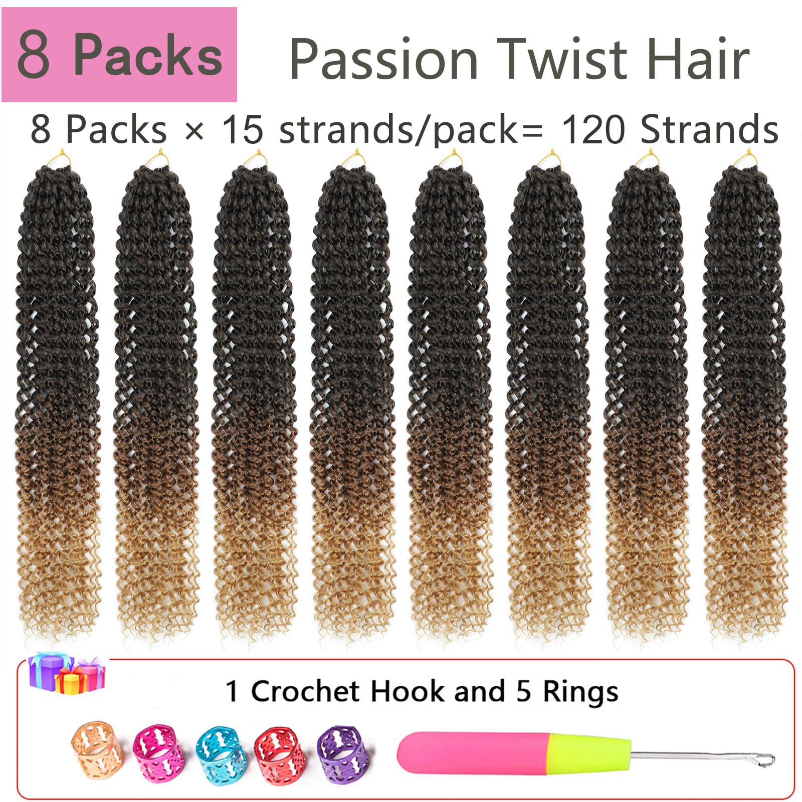 Passion Twist Hair 30 Inch 8 Packs Water Wave Crochet Hair Curly Braiding Hair For Butterfly Locs Long Bohe Crochet Braids (30 I