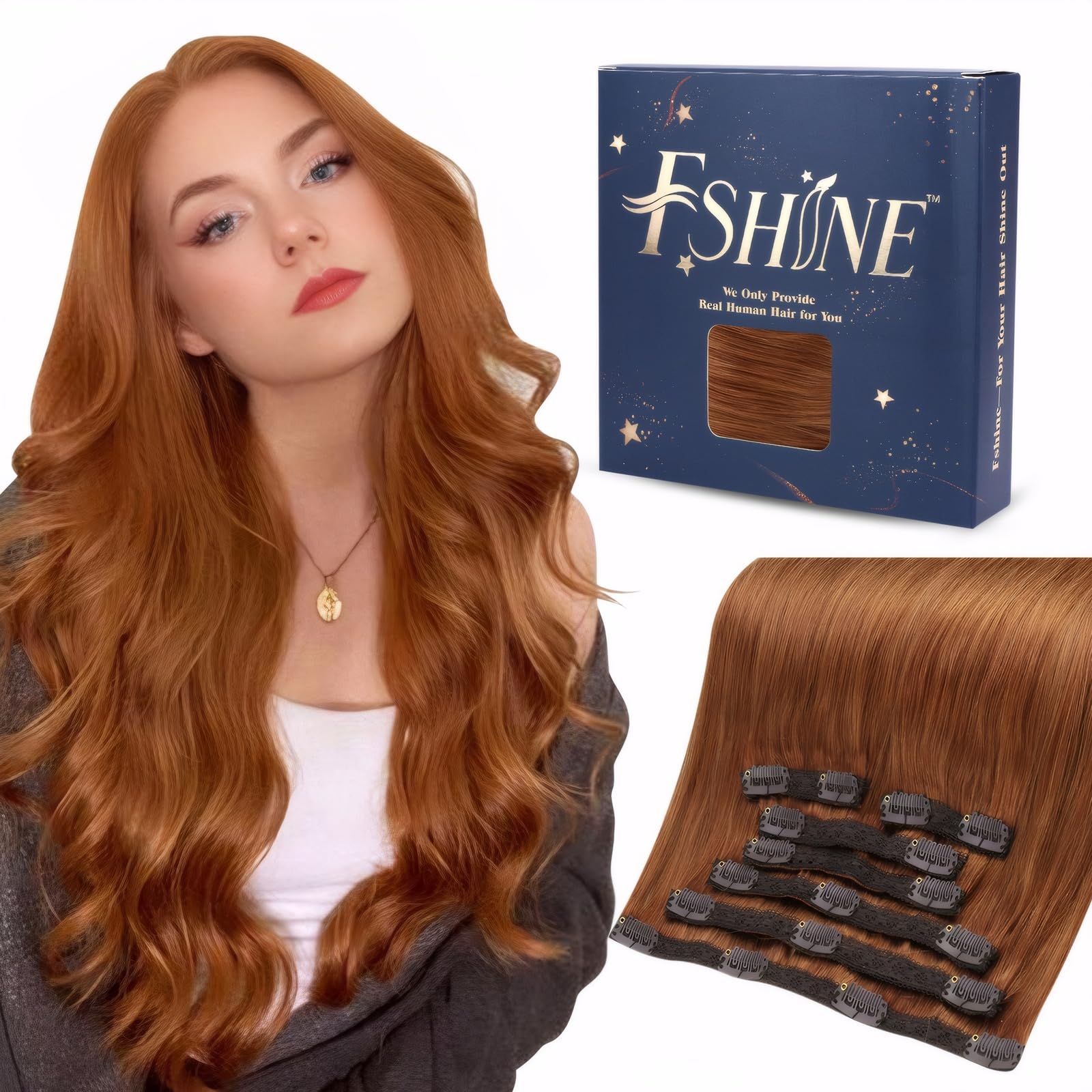 Fshine Clip in Human Hair Extensions 120g crimson Soft Straight Natural Hair Clip in Extensions 7pcs Seamless Remy Human Hair Ex
