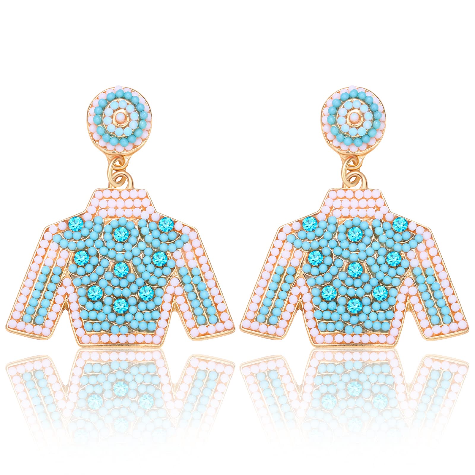 HZEYN Derby Earrings Beaded Kentucky Derby Riding Suit Earring Jockey Jacket Race Day Stud Horse Racing Fan Jewlery Gifts(Blue)