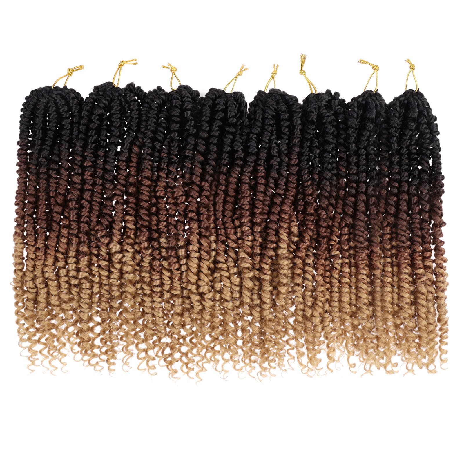 Leeven 10 Inch 3 Tones Pre Twisted Passion Twist Crochet Braids Hair 8 Packs Pre-Looped Short Passion Twists Hair 1B/30/27# Ombr