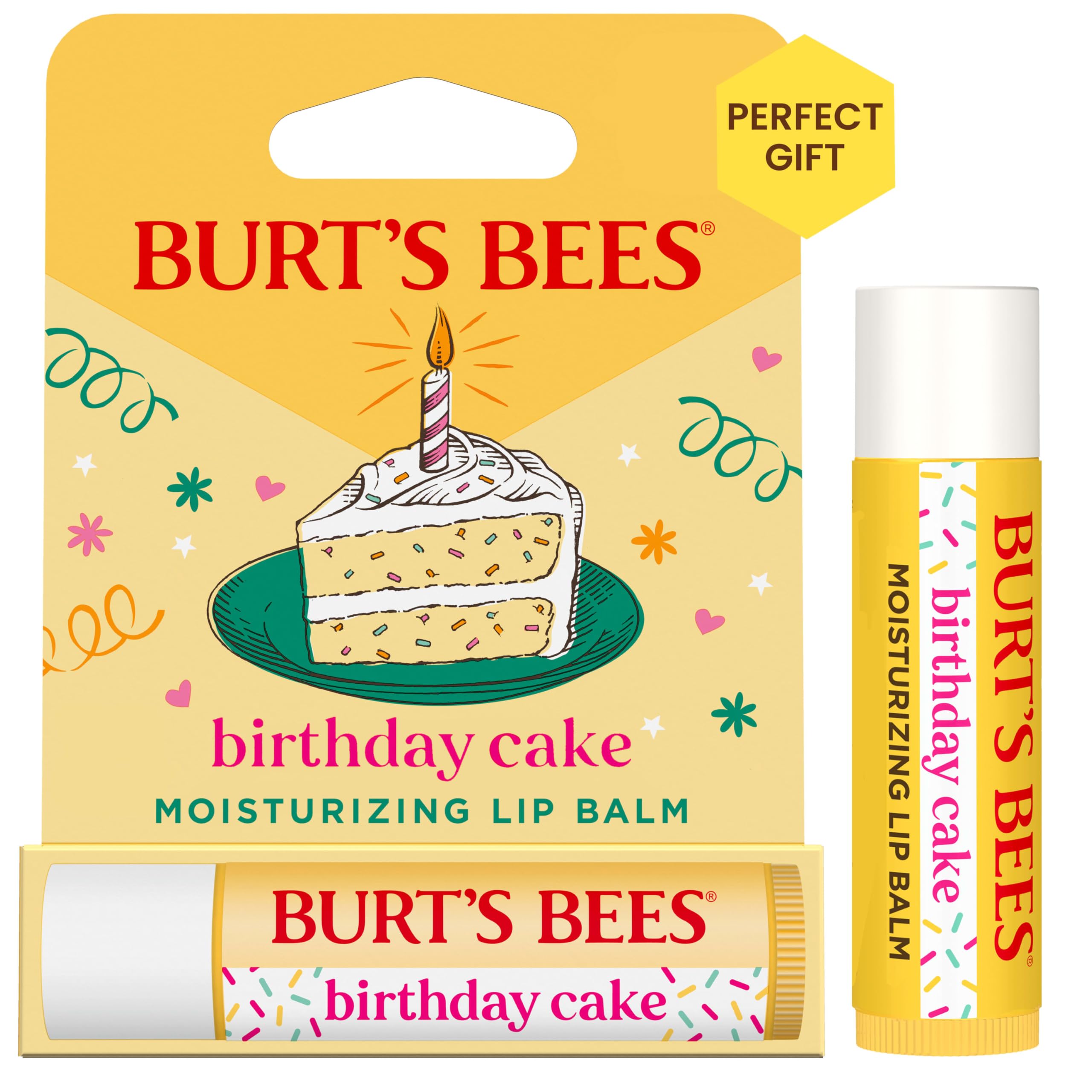 Burt's Bees Birthday Cake Lip Balm, Tint-Free, Natural Origin Lip Care, 1 Tube, 0.15 oz.