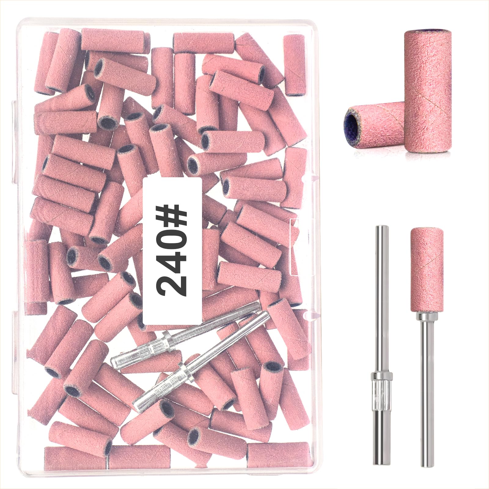 BLESWIN 100pcs Small Sanding Bands for Nail Drill Bit, 240 Fine Grit with 2pcs 3mm Drill Bits, Mini Grit Sanding Bands with Poli