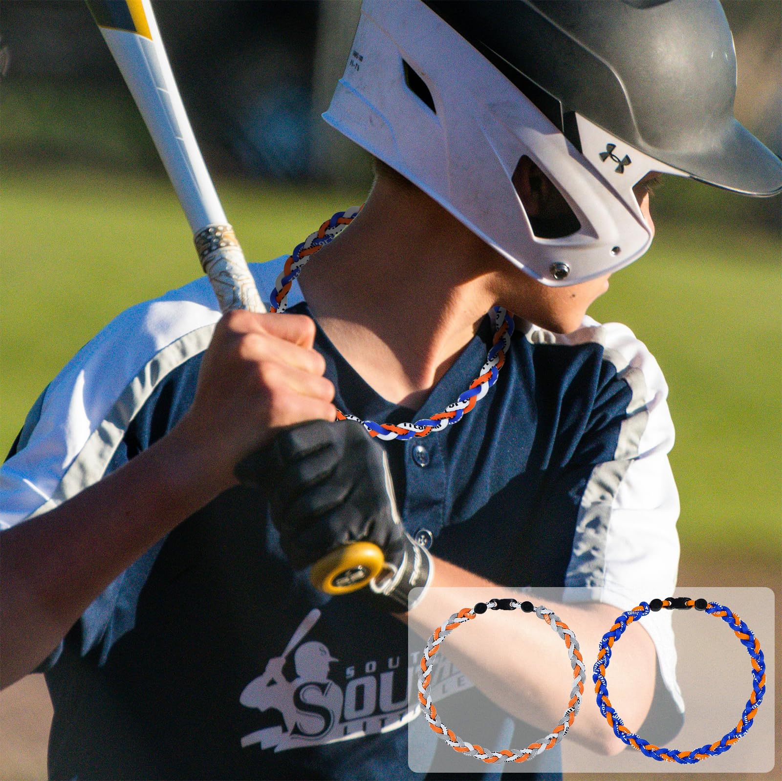 SUPBOMM 3 pcs Baseball Rope Necklaces, League Team Colors Braided Necklace, Baseball Team Gifts, Mets