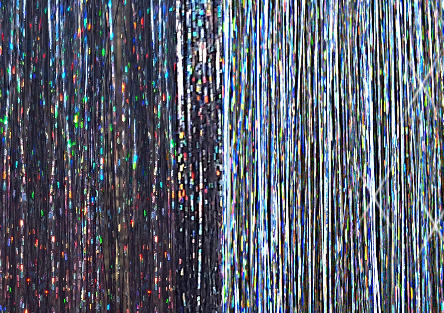 40    Hair Tinsel 200 Strands Two Sparkling Colors : Silver & Stellar Midnight Black