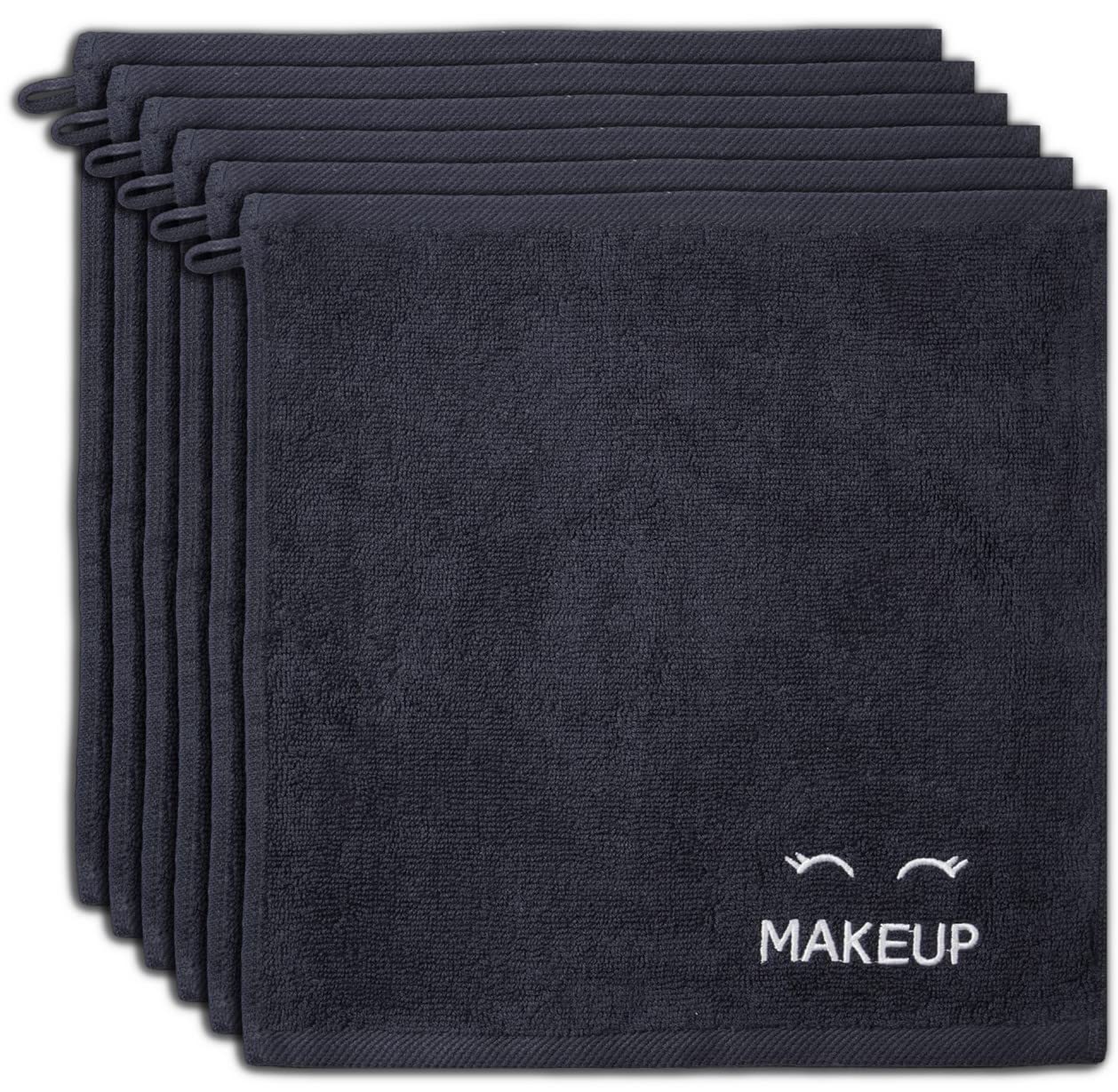 White Classic Bleach Safe Black Makeup Washcloths for Face Cleansing, 6 Pack - Super Soft Luxury Cotton Black Makeup Towels, Hig