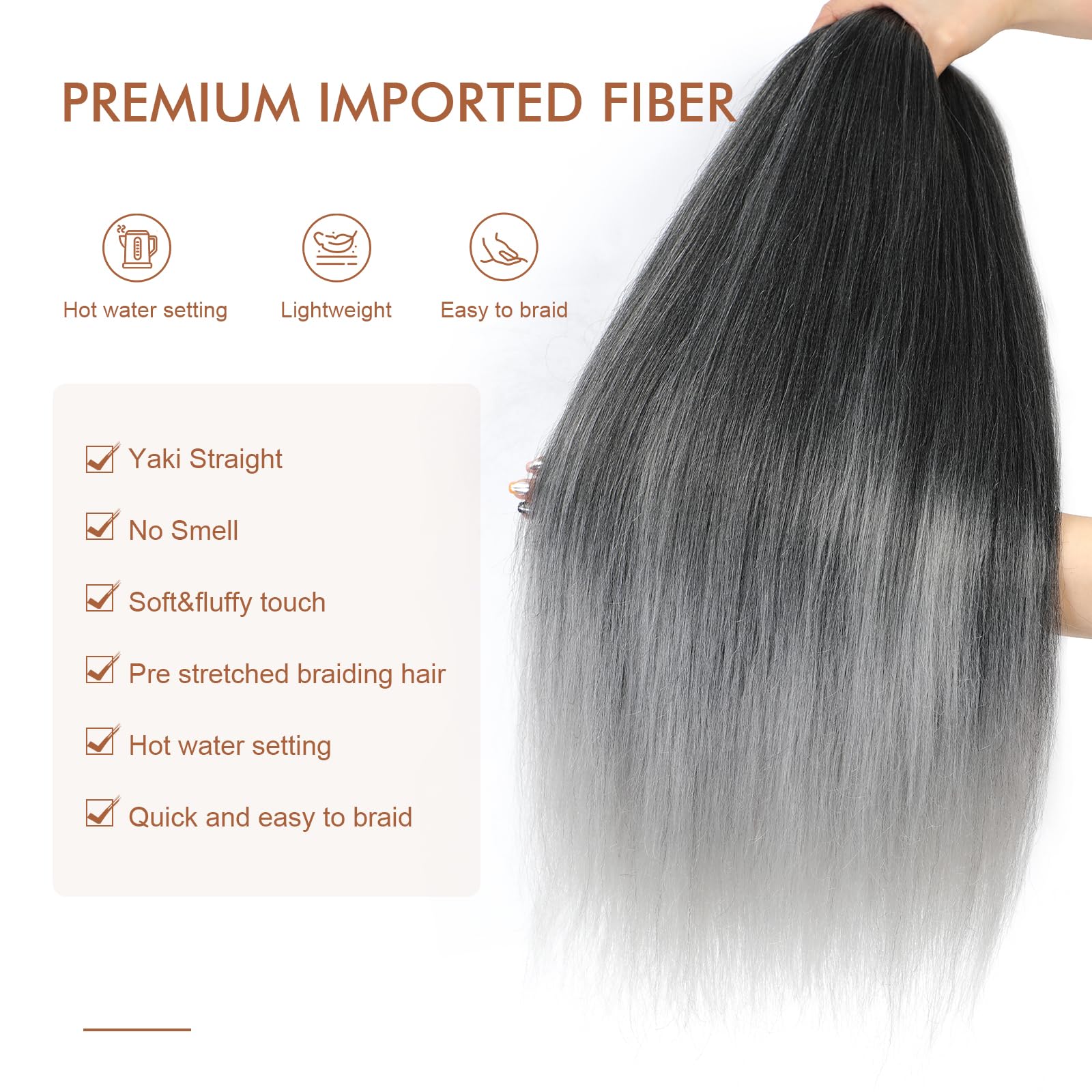Difunee Pre-Stretched Braiding Hair - 30 Inch 8 Packs Ombre Gray Super Long Braiding Hair For Twist Or Box Braids, Yaki Texture