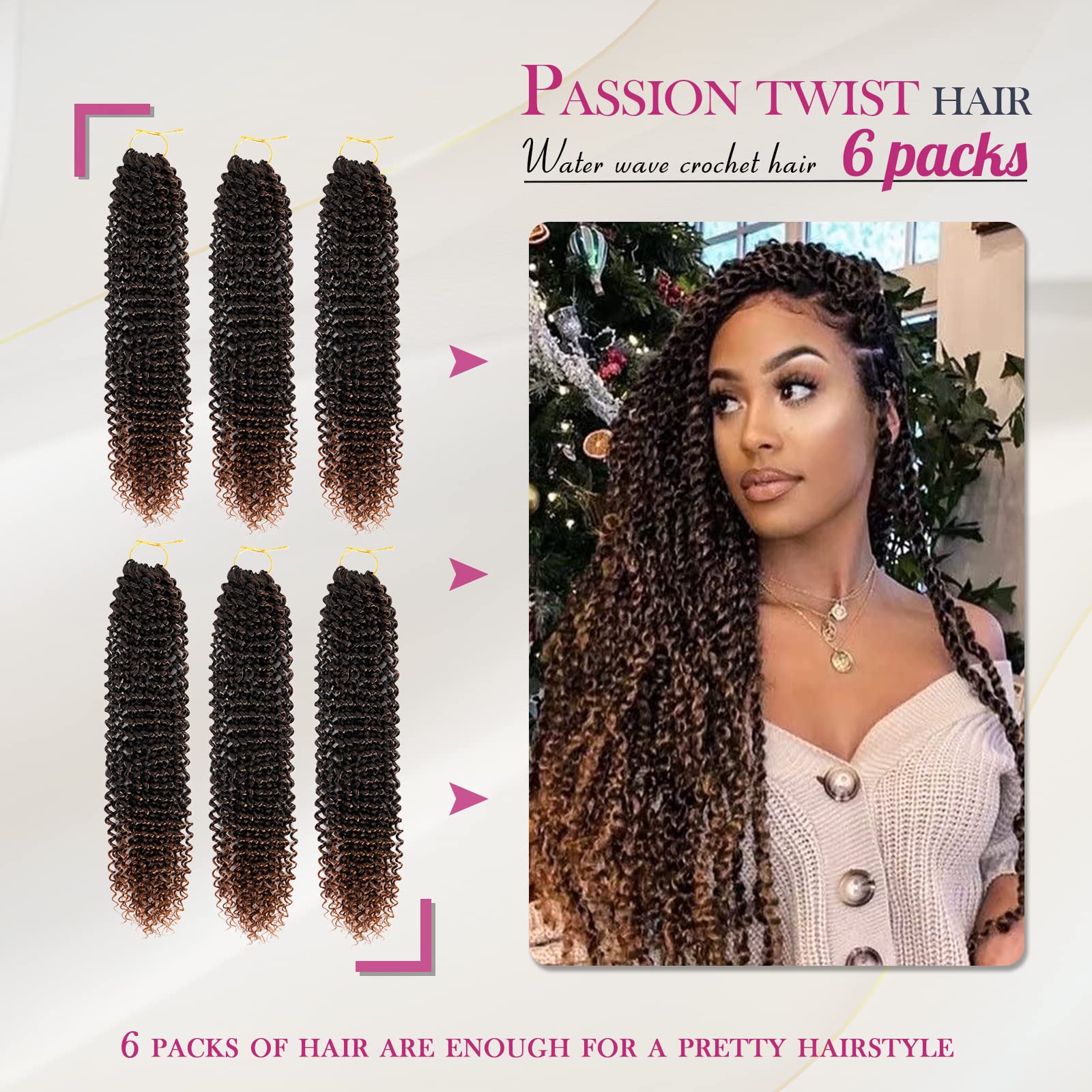 Dansama Passion Twist Hair Water Wave Braiding Hair For Butterfly Style Crochet Braids Bohemian Hair Extensions (18Inch, T1B/30,
