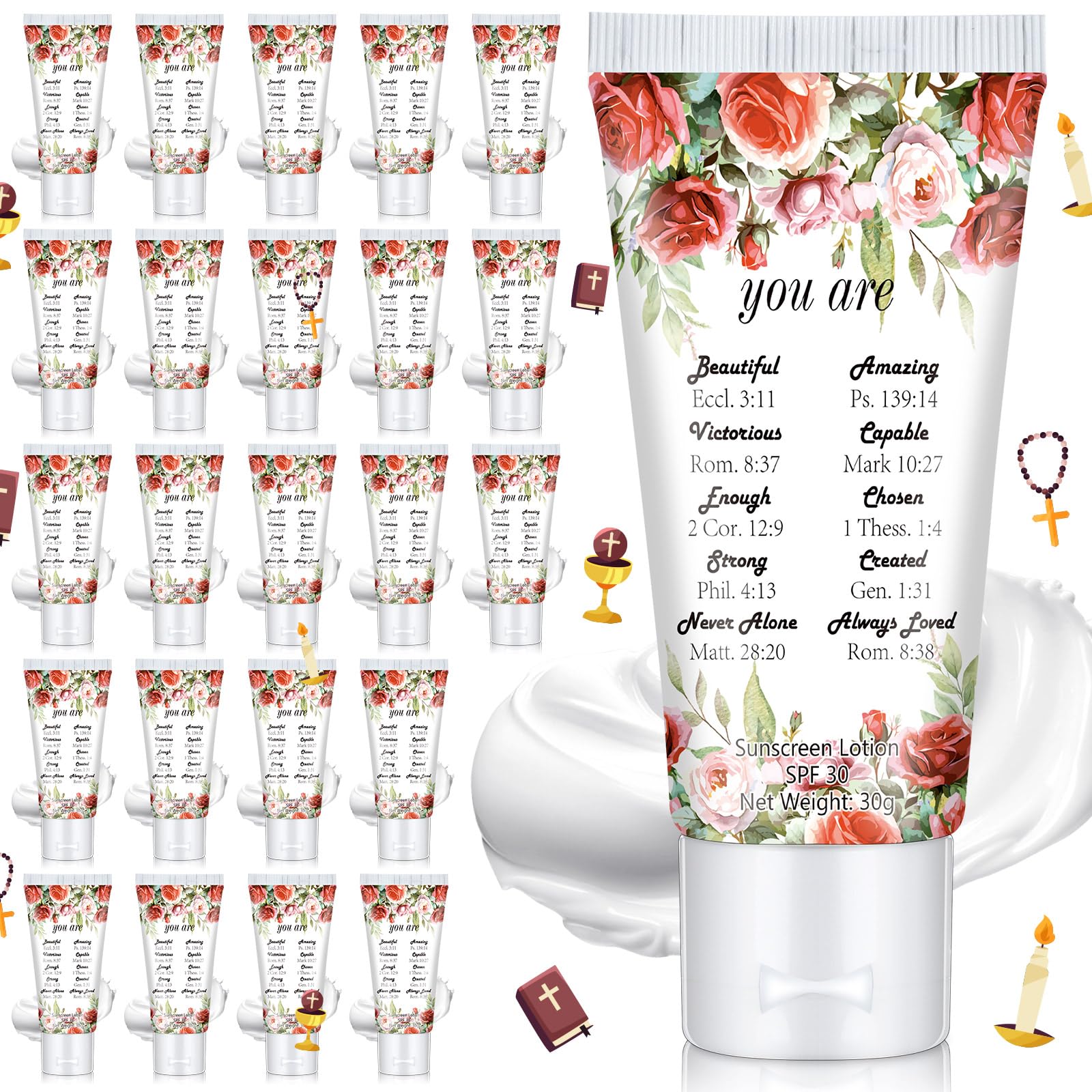 Dansib 24 Pcs Mini Sunscreen Bulk for Summer Party Wedding SPF 30 Water Resistant Sunscreen Lotion Bulk 1oz Travel Size for Than