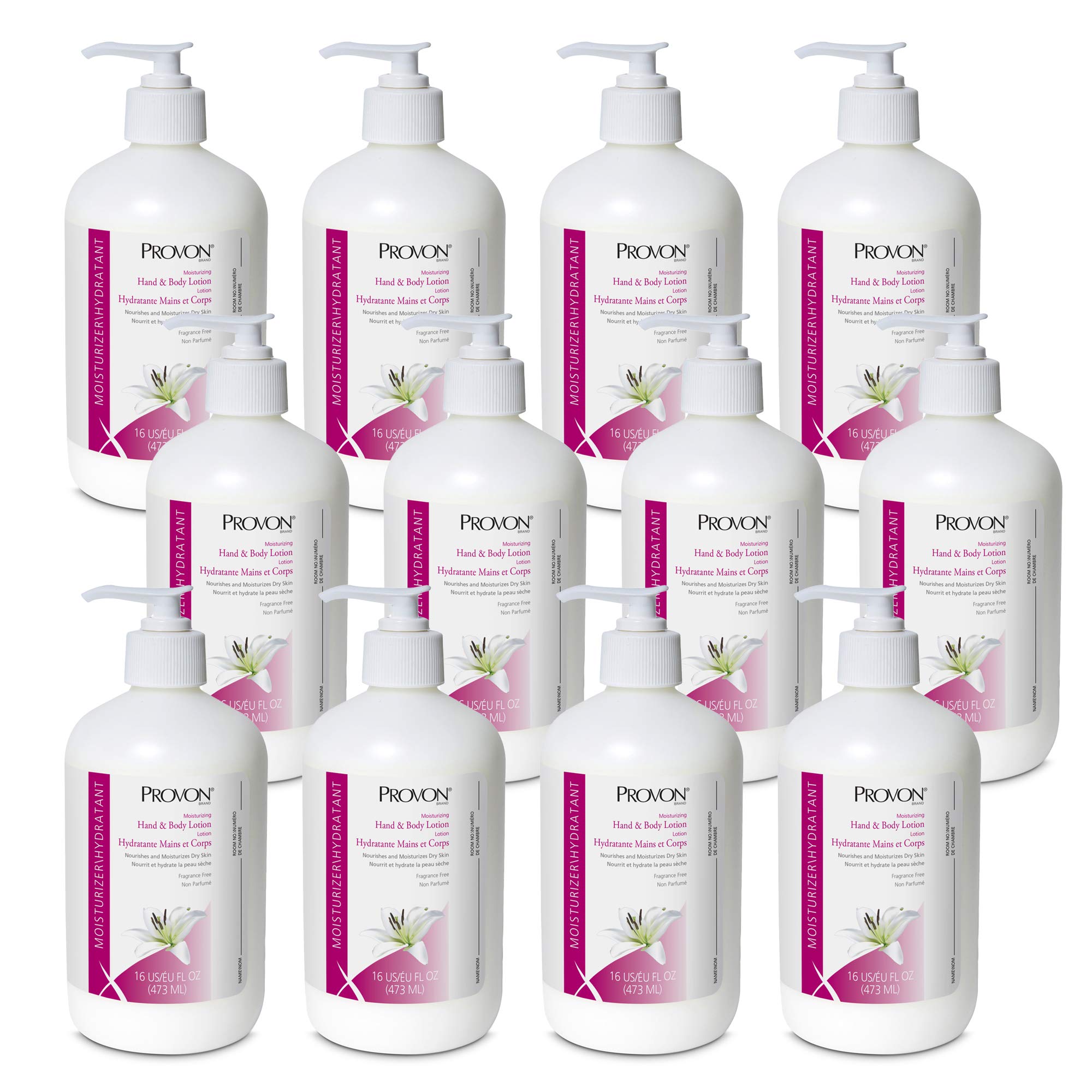 GOJO PROVON Moisturizing Hand and Body Lotion, 16 fl oz Lotion Pump Bottle (Pack of 12) - 4235-12