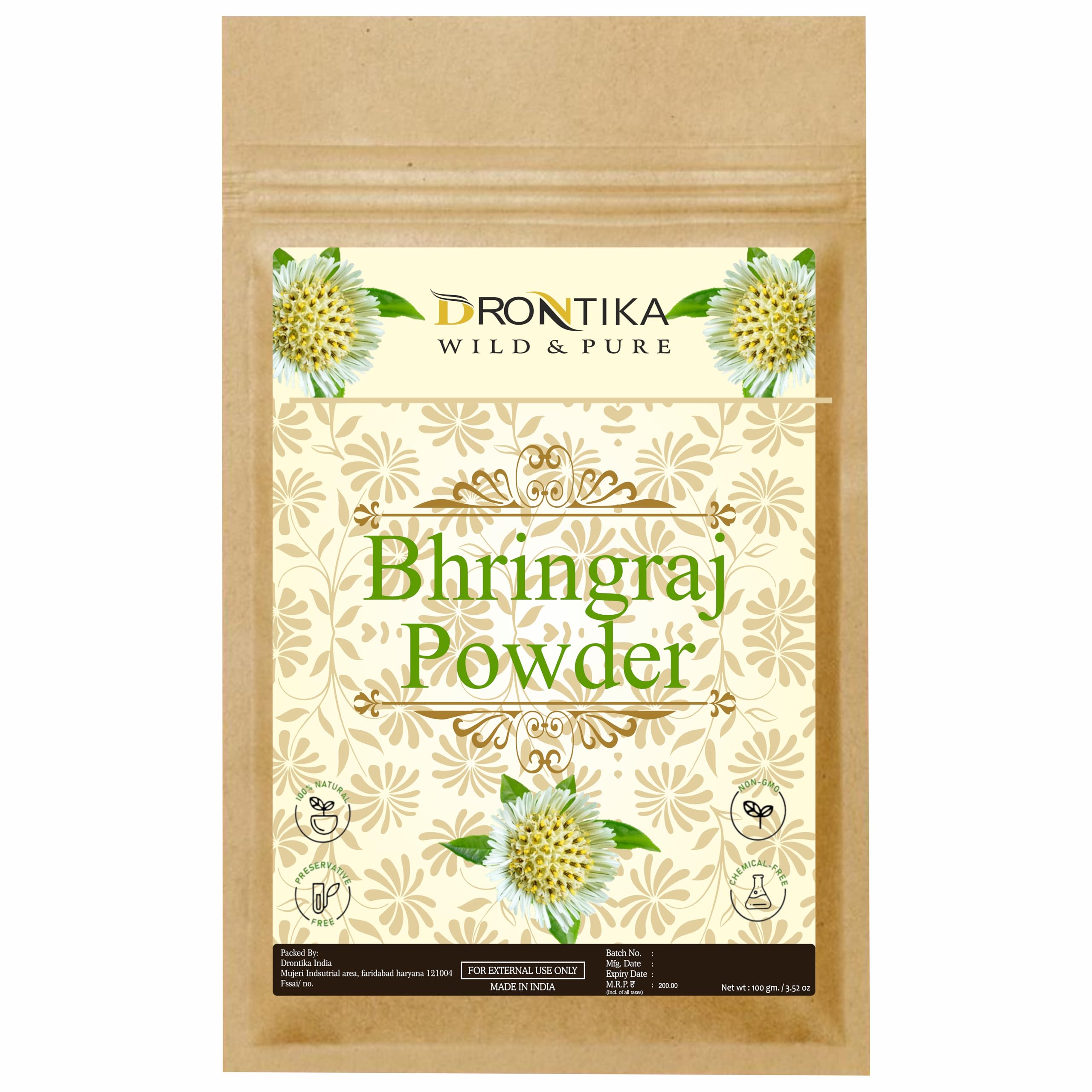 Drontika Natural Bhringraj Powder For Hair Growth (100 Grams) | For Hair Mask | 100% Pure And Natural | No Chemical, No Preserva