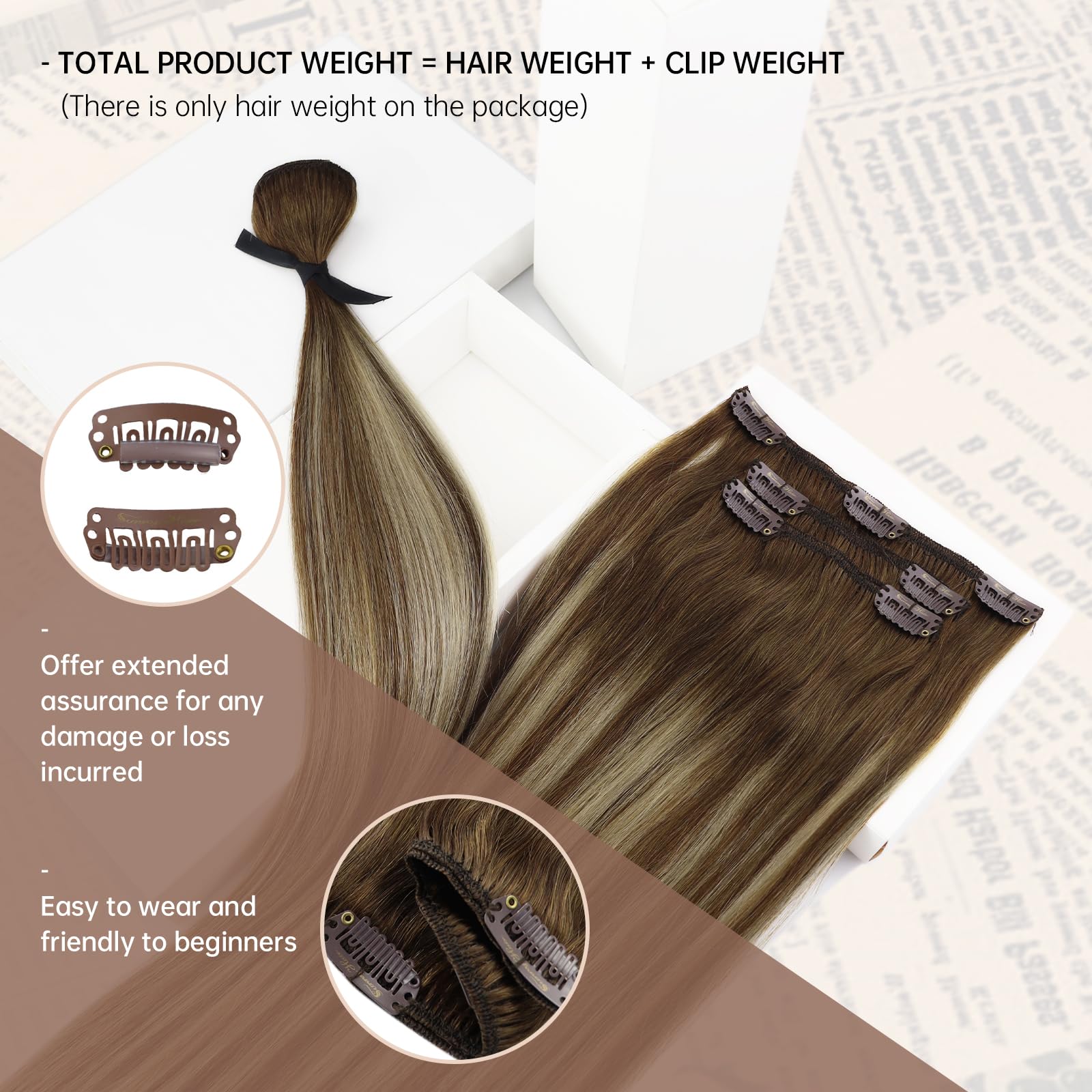 Sunny Balayage Clip In Hair Extensions Invisible Clip In Extensions Human Hair Chestnut Brown Balayage Platinum Blonde Real Hair
