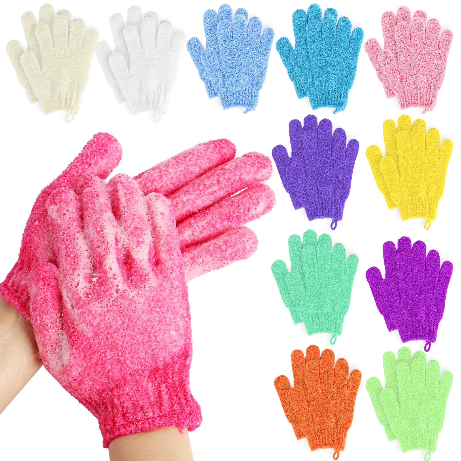 Alotpower 24 Pieces Exfoliating Bath Gloves, Made Of 100% Nylon,12 Colors Double Sided Exfoliating Gloves For Beauty Spa Massage