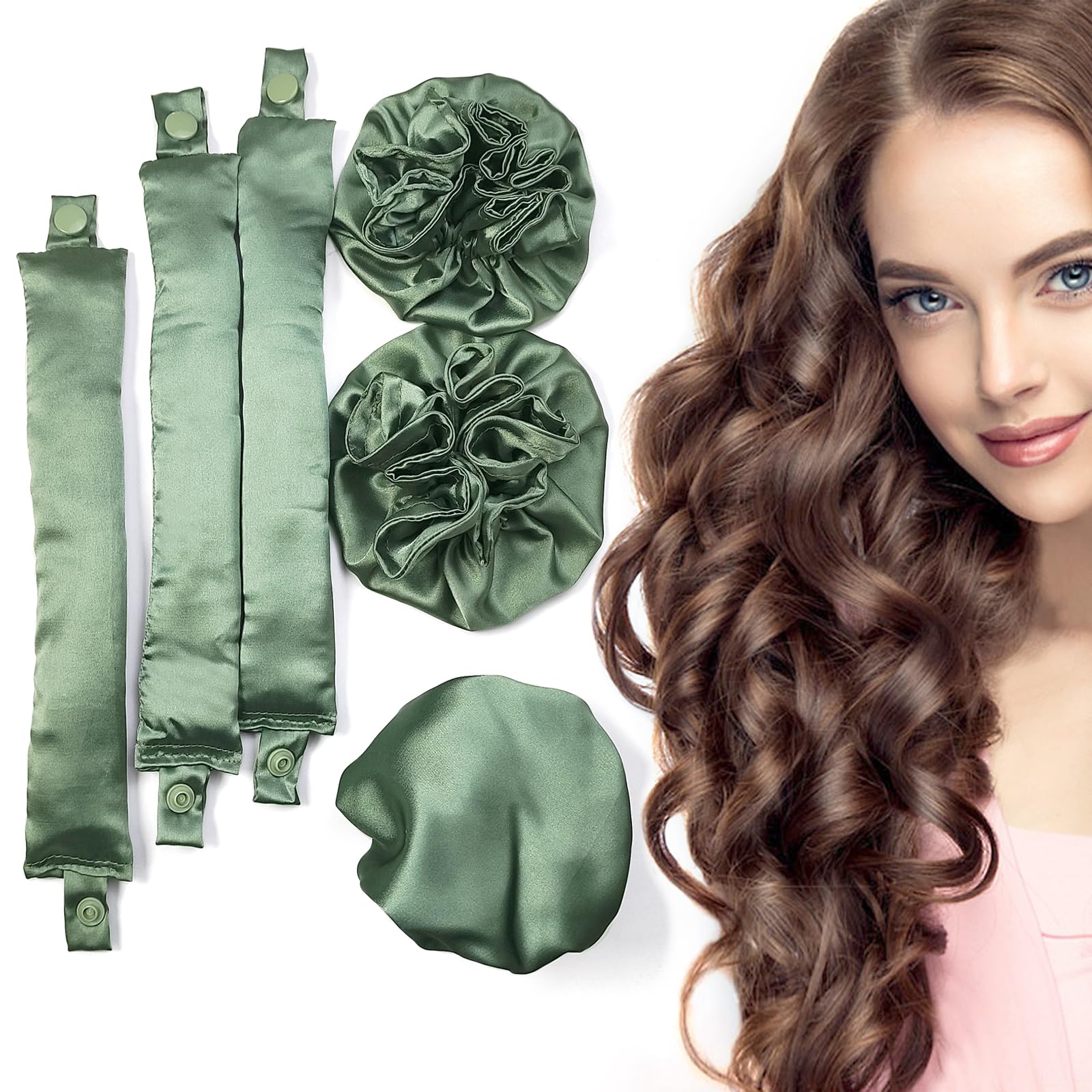 BLINKEEN Satin Heatless Hair Curler 3Sets/6PCS, Pillow Soft Rollers with Hair Caps, Soft Heatless Curling Rod Headband for All H