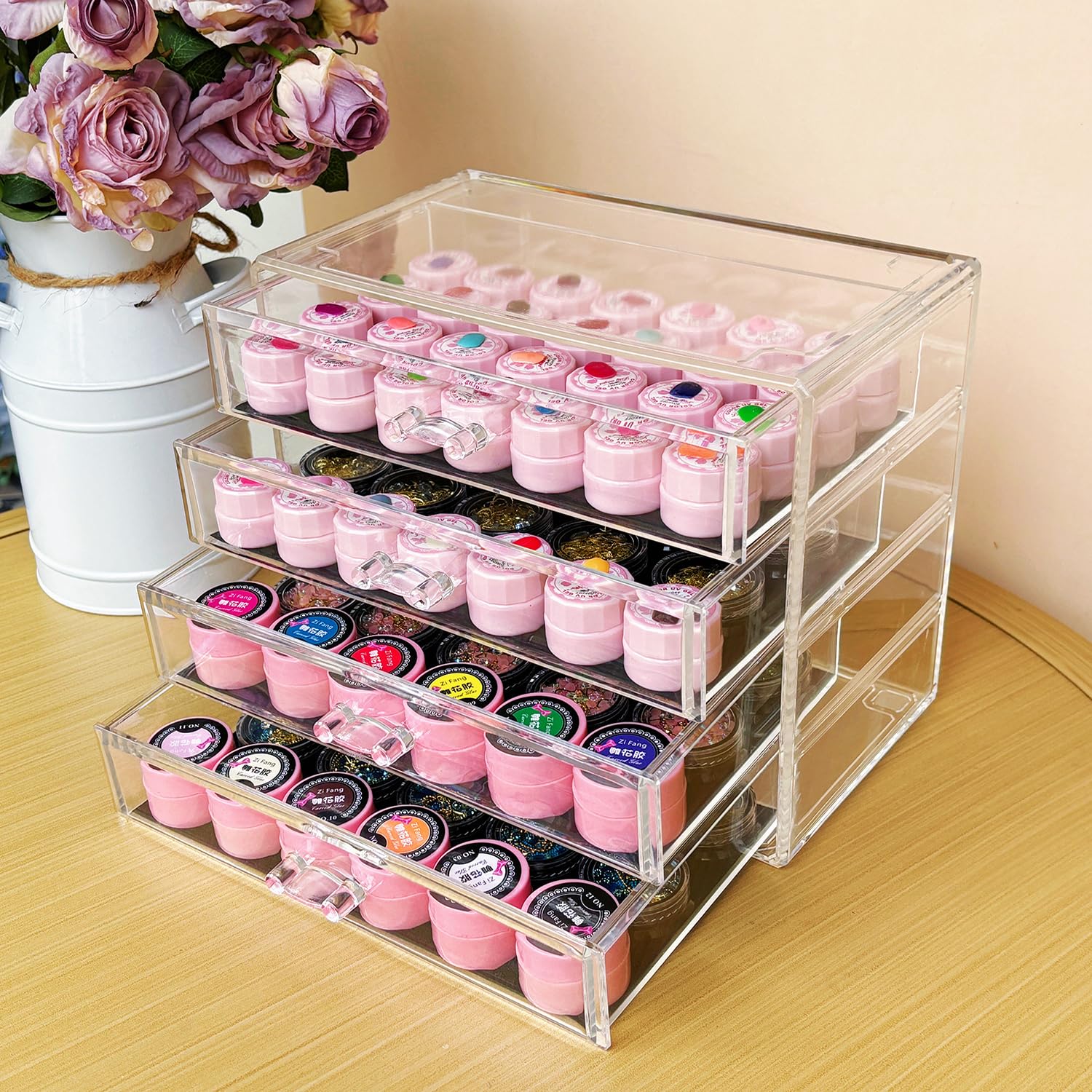 Guolich 4 Tier Nail Organizers and Storage Transparent Acrylic Nail Art Jewelry Accessories Storage Box Rack Shelf Display Stand