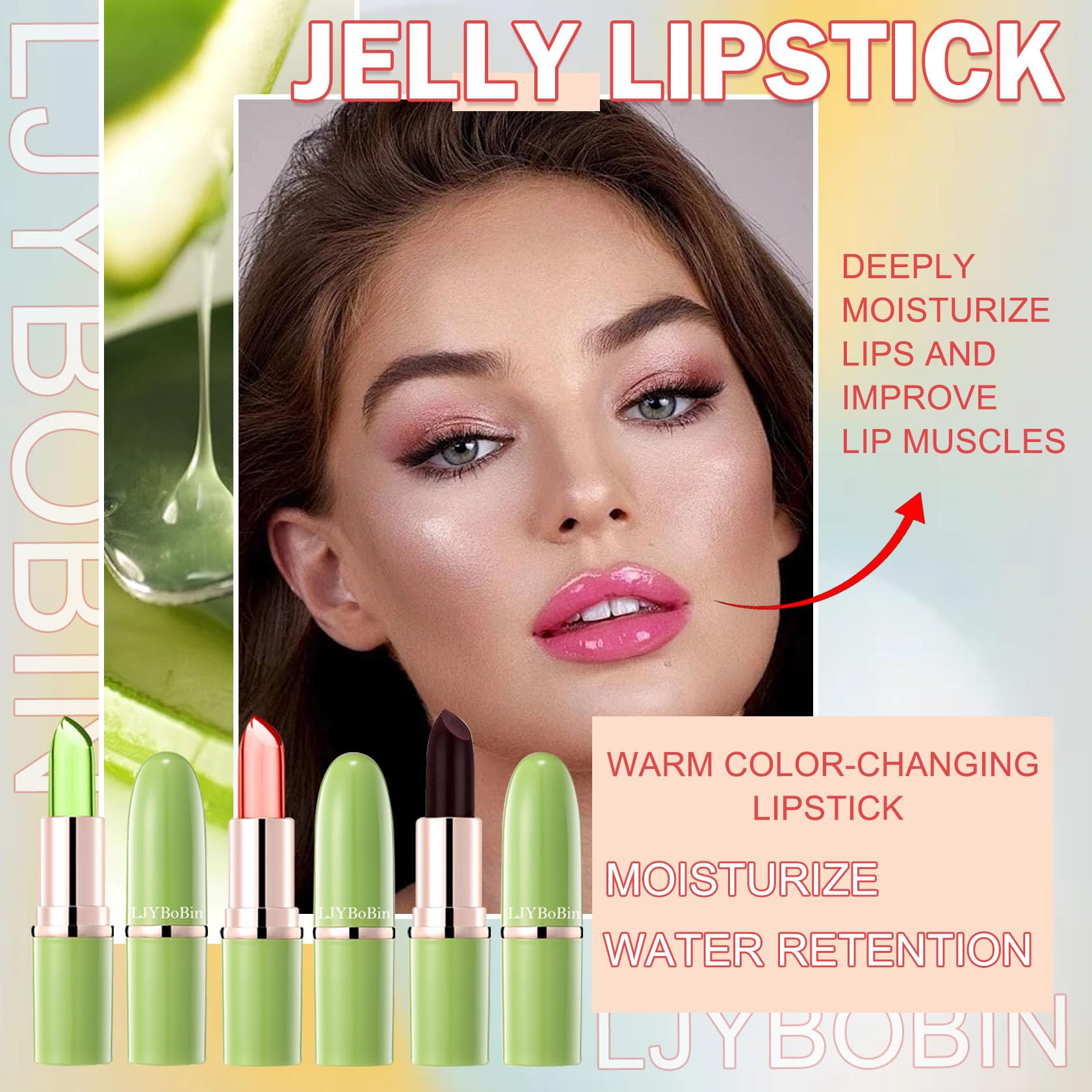 3Pcs Aloe Vera Color Changing Lipstick Set,Magic Jelly Lipstick Long Lasting Highly Pigmented Color Change Lip Gloss,Waterproof