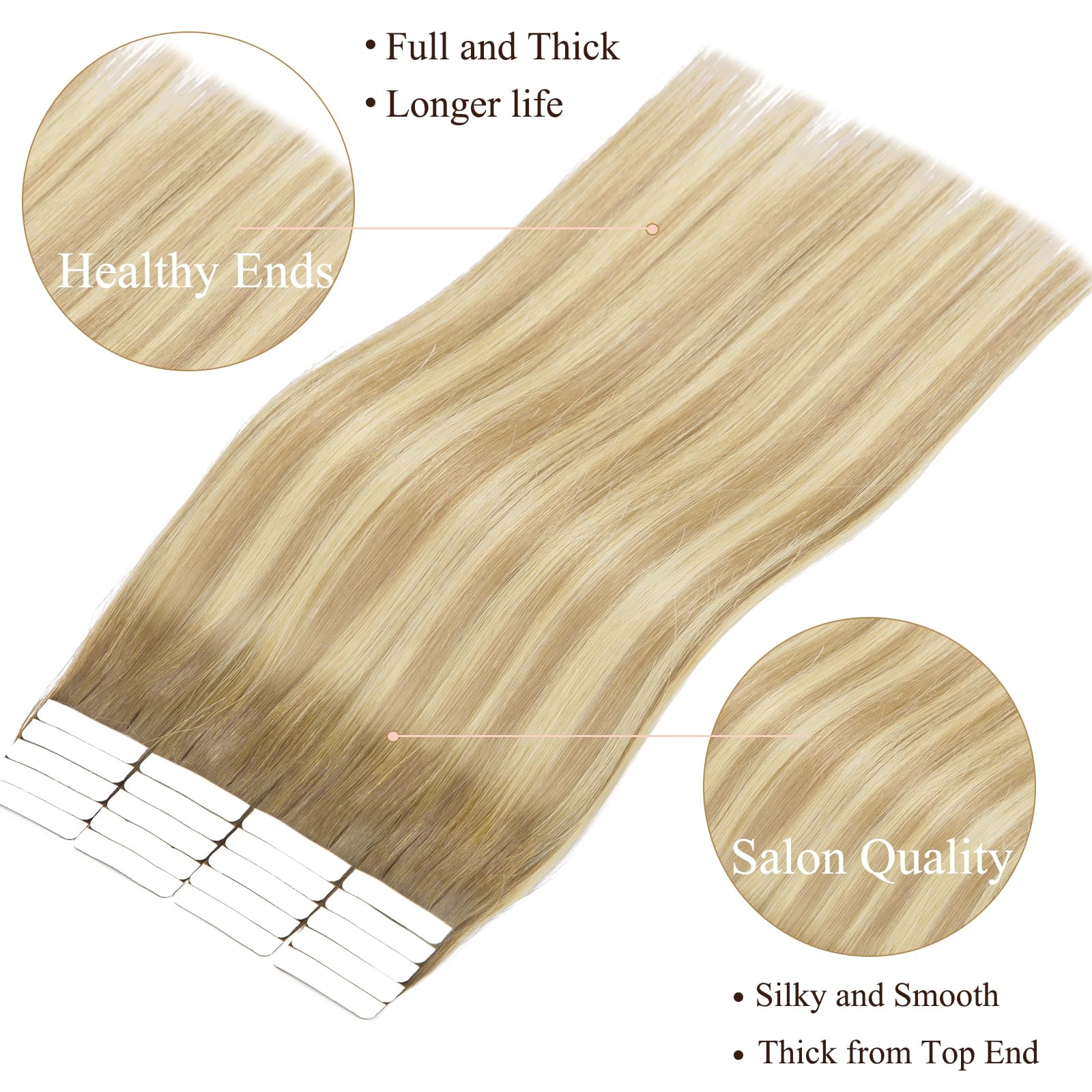 Loxxy Human Hair Tape In Hair Extensions Double Sided Seamless Tape In Natural Hair Extensions Ombre Color Light Golden Brown/Pl