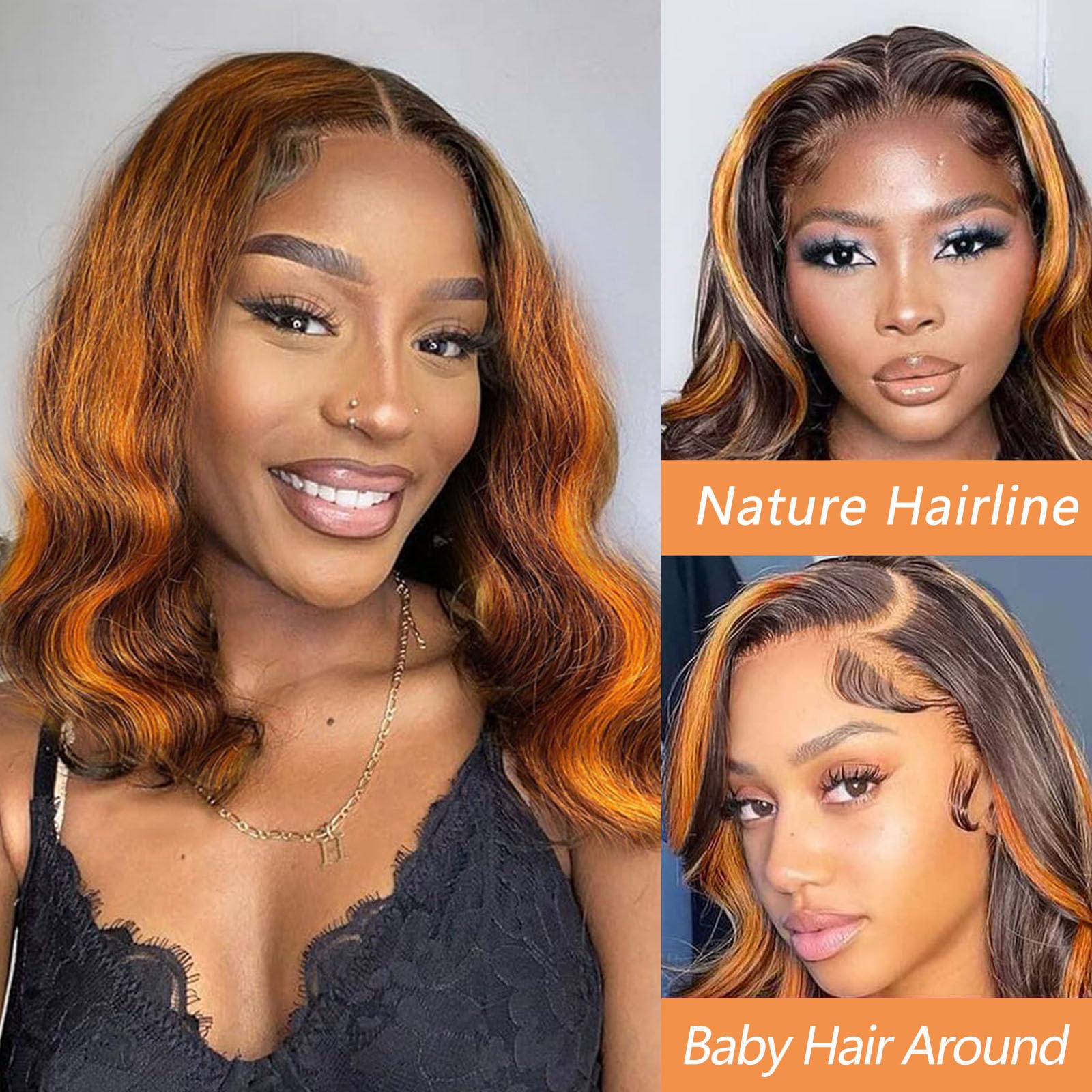 Ginger Bob Wig Human Hair 13X4 Frontal Lace Wig 16 Inch Body Wave #4/350 Colored Hd Lace Front Wigs Human Hair Pre Plucked Orang