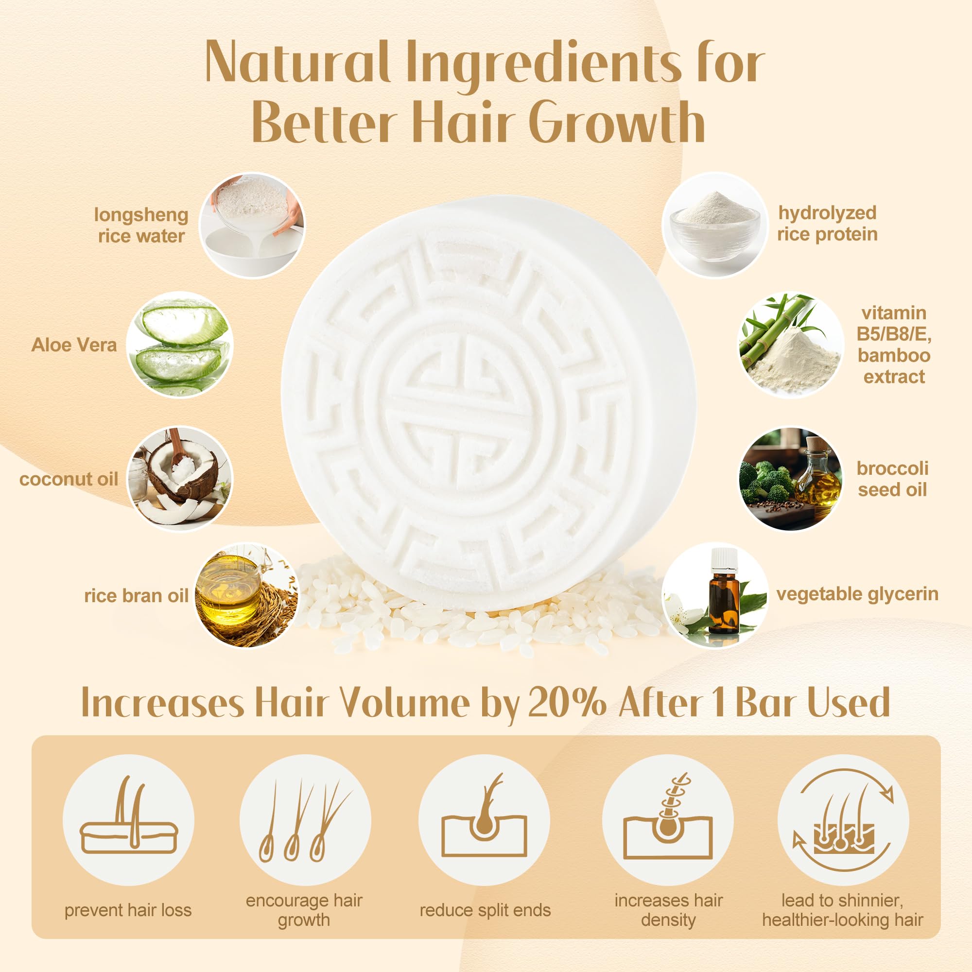 Leafinty Rice Water Shampoo Bar - 2 In 1 Fermented Rice Water Solid Shampoo And Conditioner For Hair Growth And Moisturizing - V