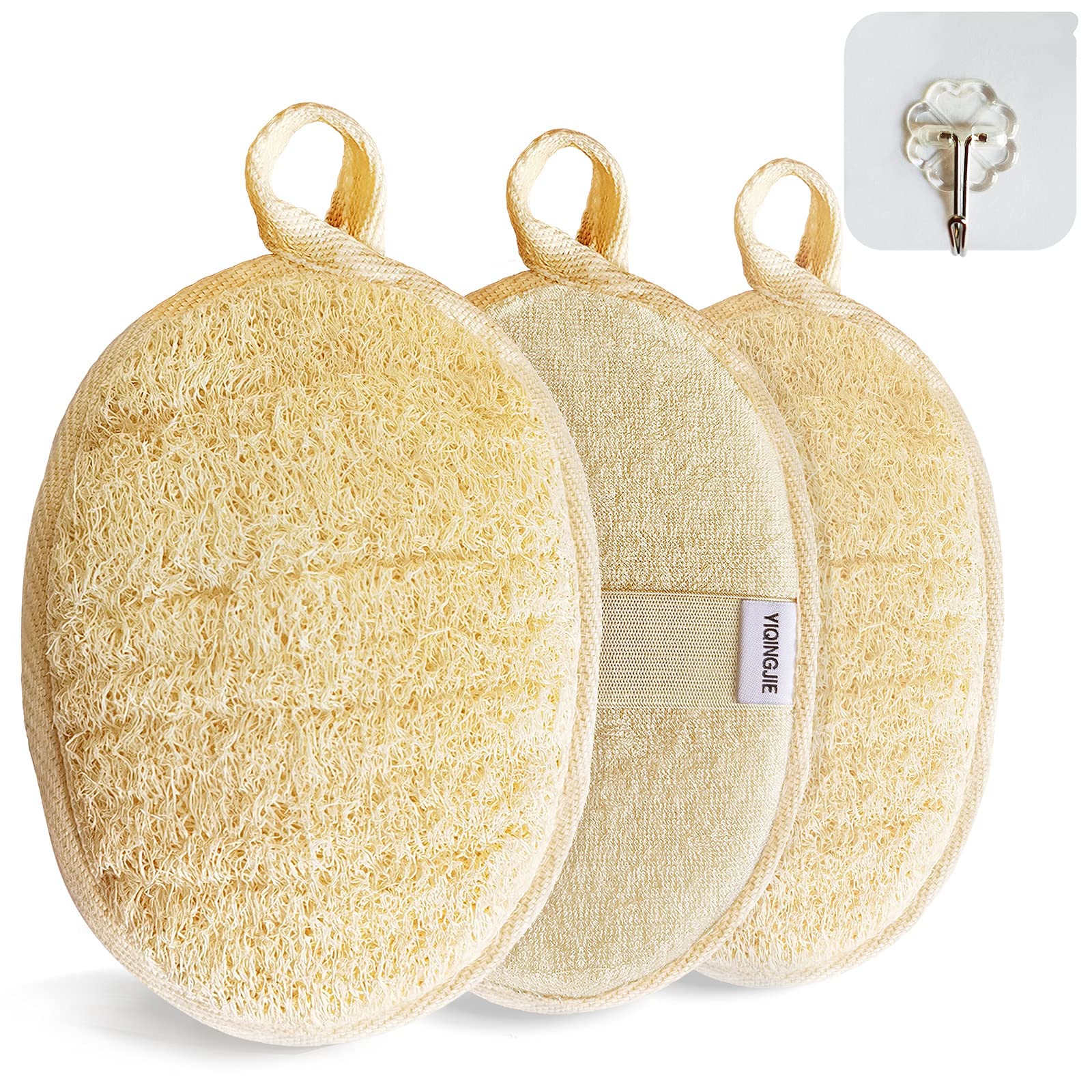 Natural Loofah Sponge Exfoliating Body Scrubber (3 Pack),Made With Eco-Friendly And Biodegradable Shower Luffa Sponge, Loofah Fo