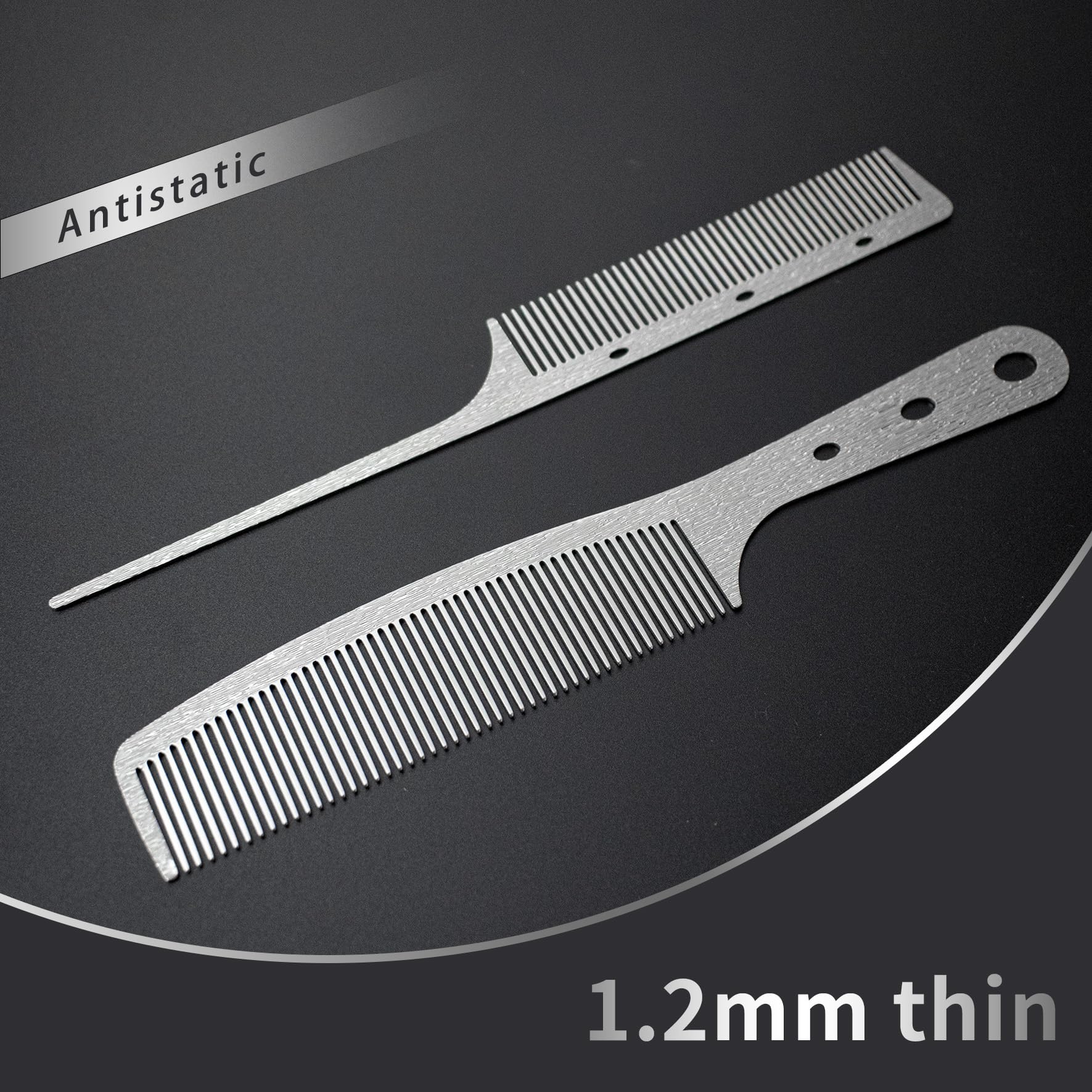 Dolmifapro Stainless Steel Rat Tail Comb Set - 2 Pcs Teasing Combs with Metal Pick, Silvery Wood Grain Design for Hair Styling