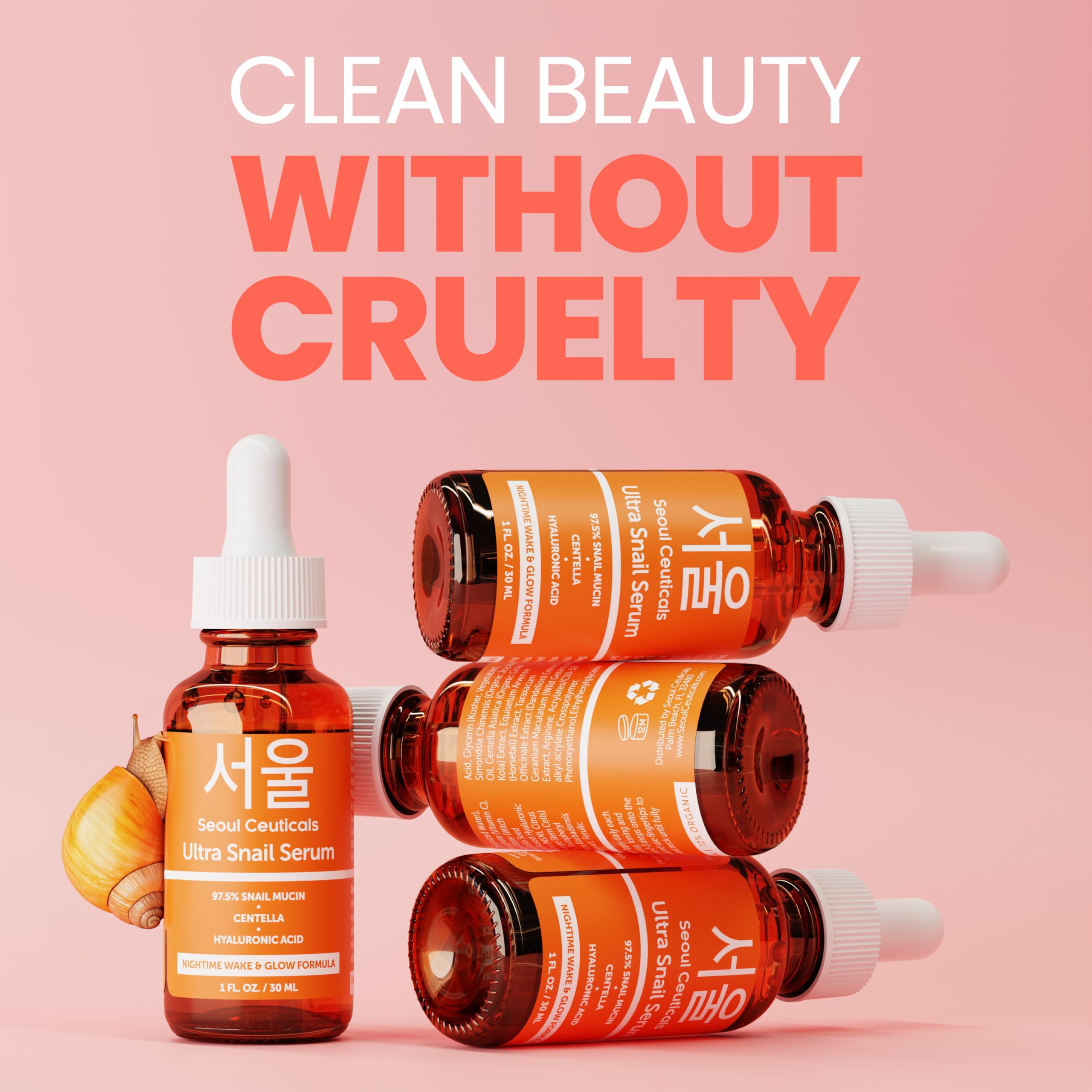 Seoulceuticals Korean Skin Care 975% Snail Mucin Serum - K Beauty Skincare Night Serum Hyaluronic Acid For Face - Centella Anti