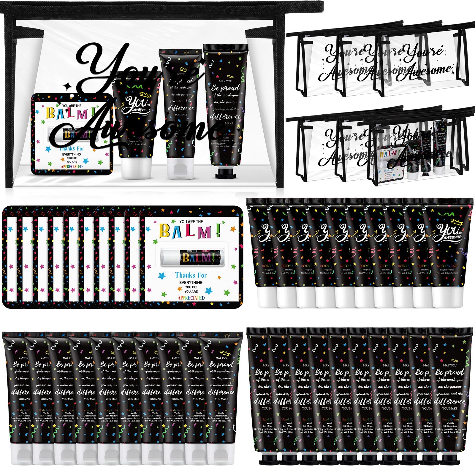 Dimsile 100 Pieces Christmas Employee Appreciation Gifts Bulk Lip Balm Hand Body Lotions Teacher Staff Team Thank You Gifts Chri