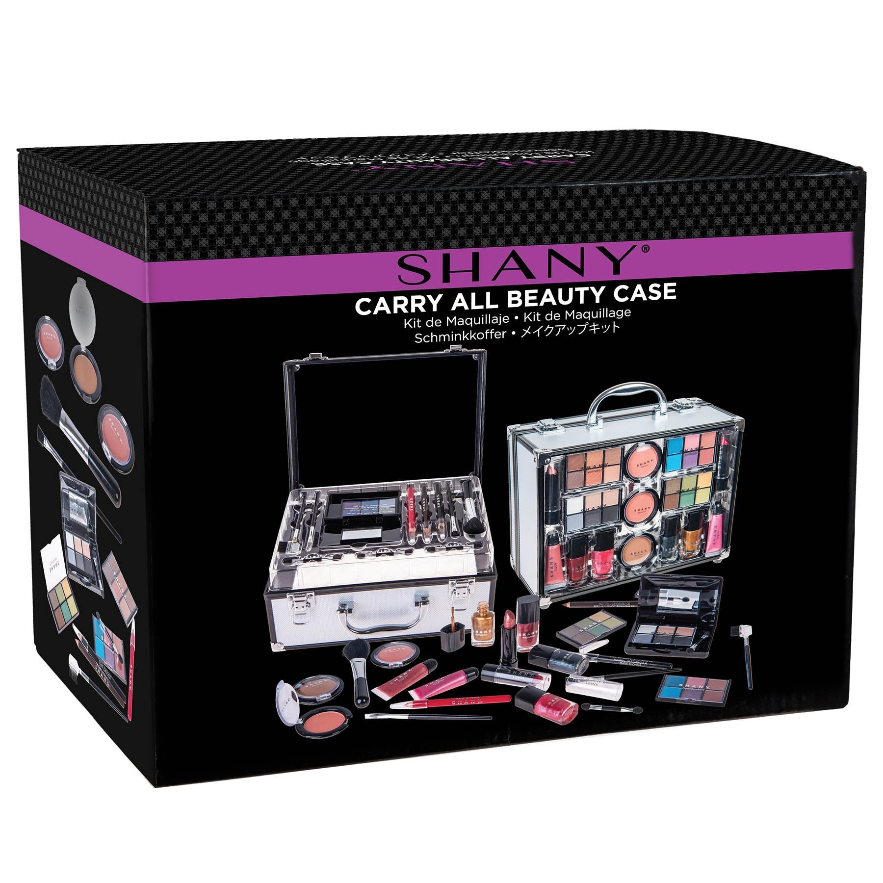 Shany Carry All Trunk Makeup Train Case With Re-Usable Aluminum Makeup Storage Case. Non Toxic Color Make Up Set With Eye Palett