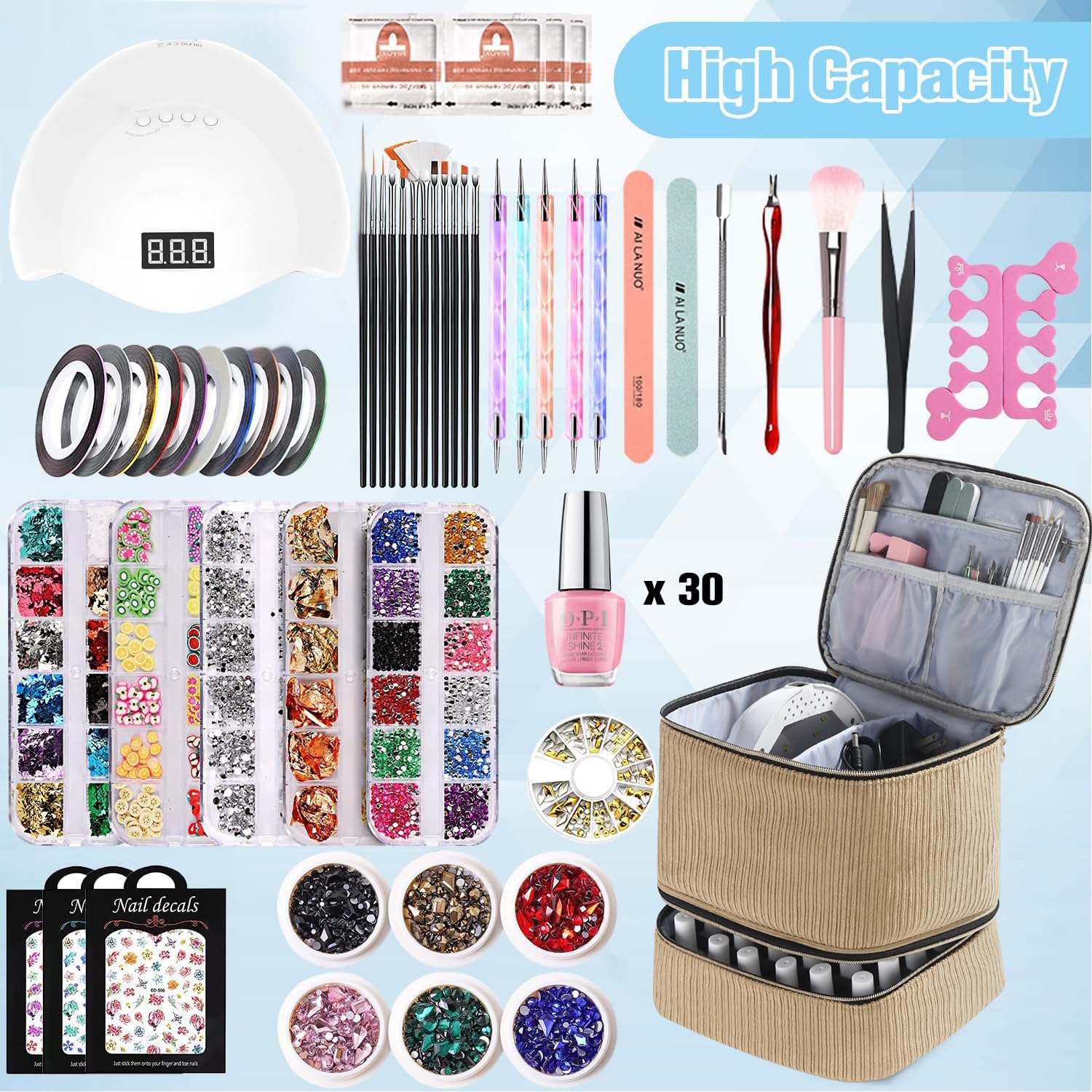Corduroy Nail Polish Organizer And Nail Lamp Case, Nail Kit Organizer Holds 30 Bottles (15Ml - 0.5 Fl.Oz) And A Nail Lamp, Nail
