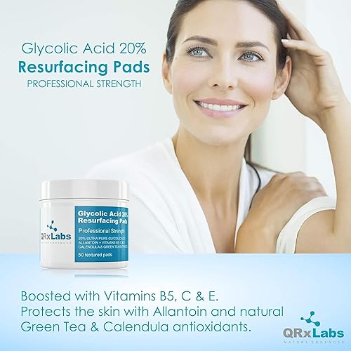 Qrxlabs Glycolic Acid 20% Resurfacing Pads For Face & Body With Vitamins B5, C & E, Green Tea, Calendula, Allantoin - Exfoliates