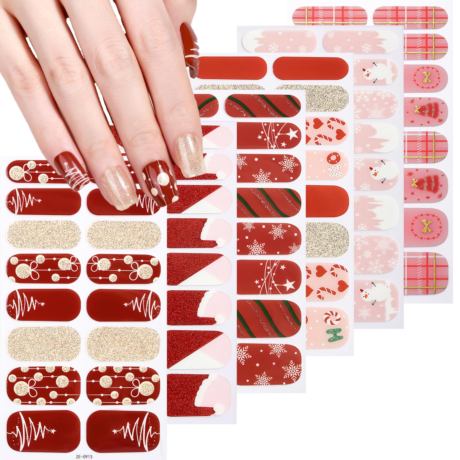 6 Sheets Christmas Nail Wraps Full Stickers Glow in The Darkness Nail Polish Strips, DIY Self-Adhesive Nail Art Santa Hat Xmas T