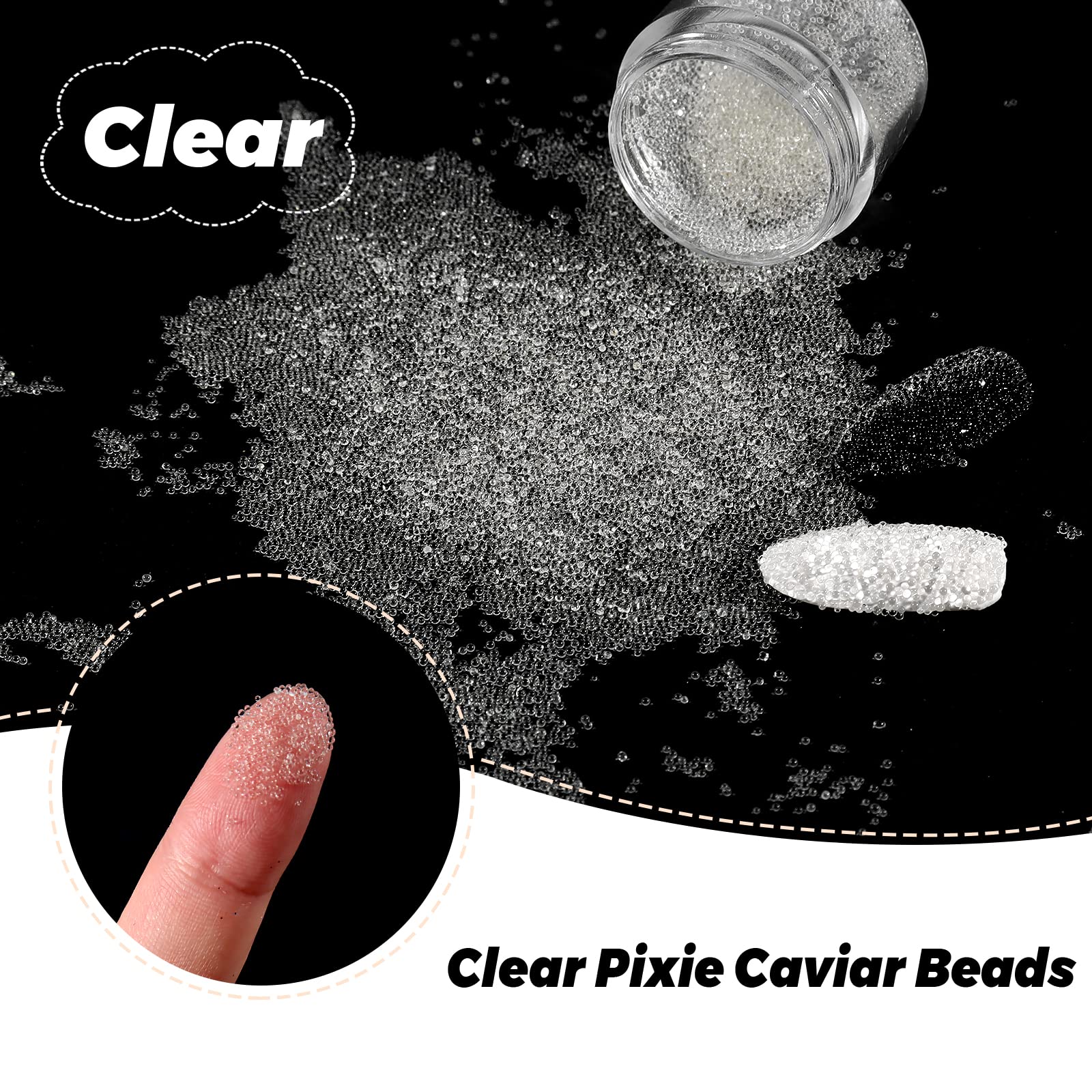 Laza 2 Colors Caviar Beads Nails Micro Pixie Beads 0.6-0.8Mm Glass Bubble Beads Iridescent Water Droplets Bubble Beads Crystals