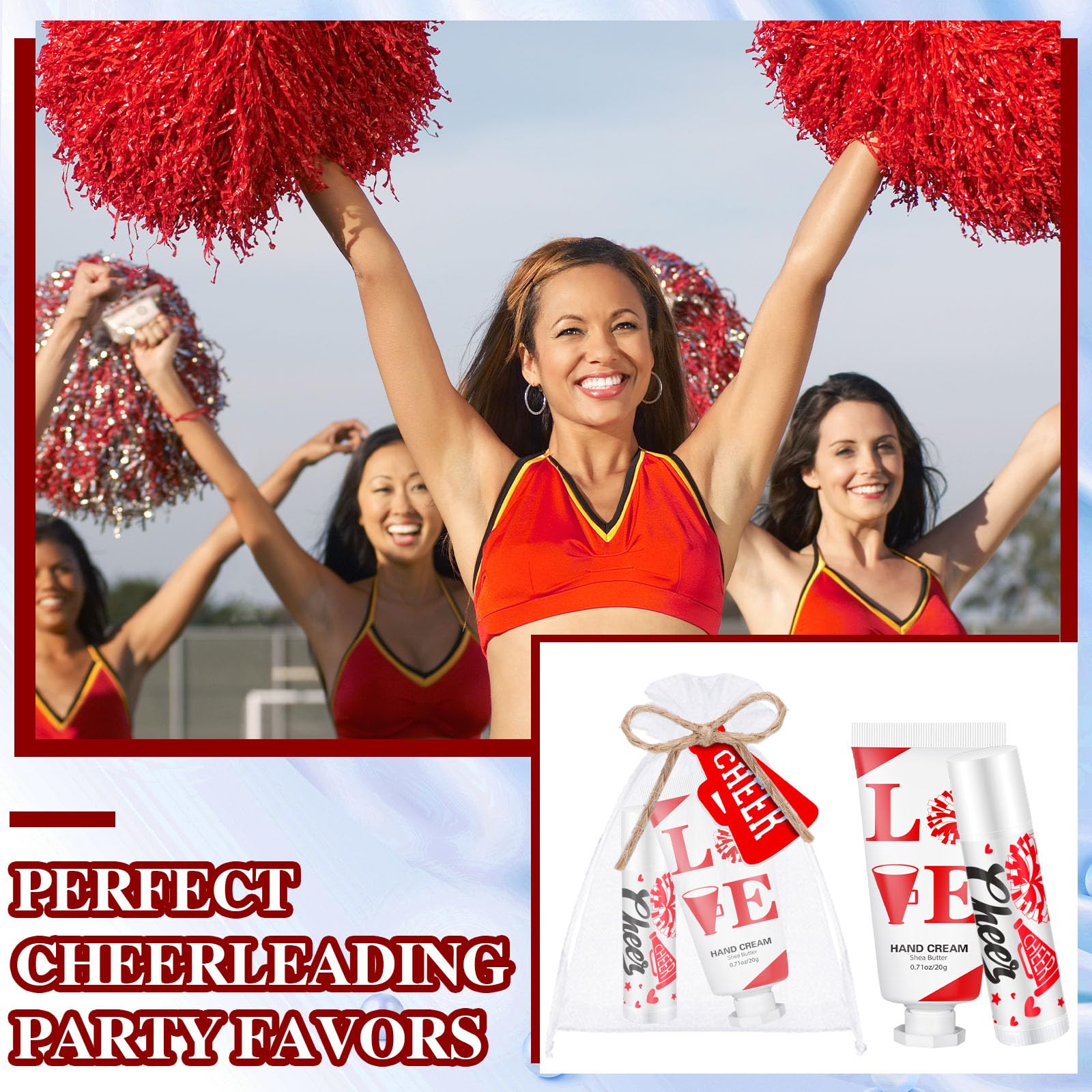 Heigble 144 Pcs Red Cheer Lip Balm Hand Cream Set Party Favors Cheer Teams Camp Gifts Include 36 Lip Balm 36 Moisturizing Hand C