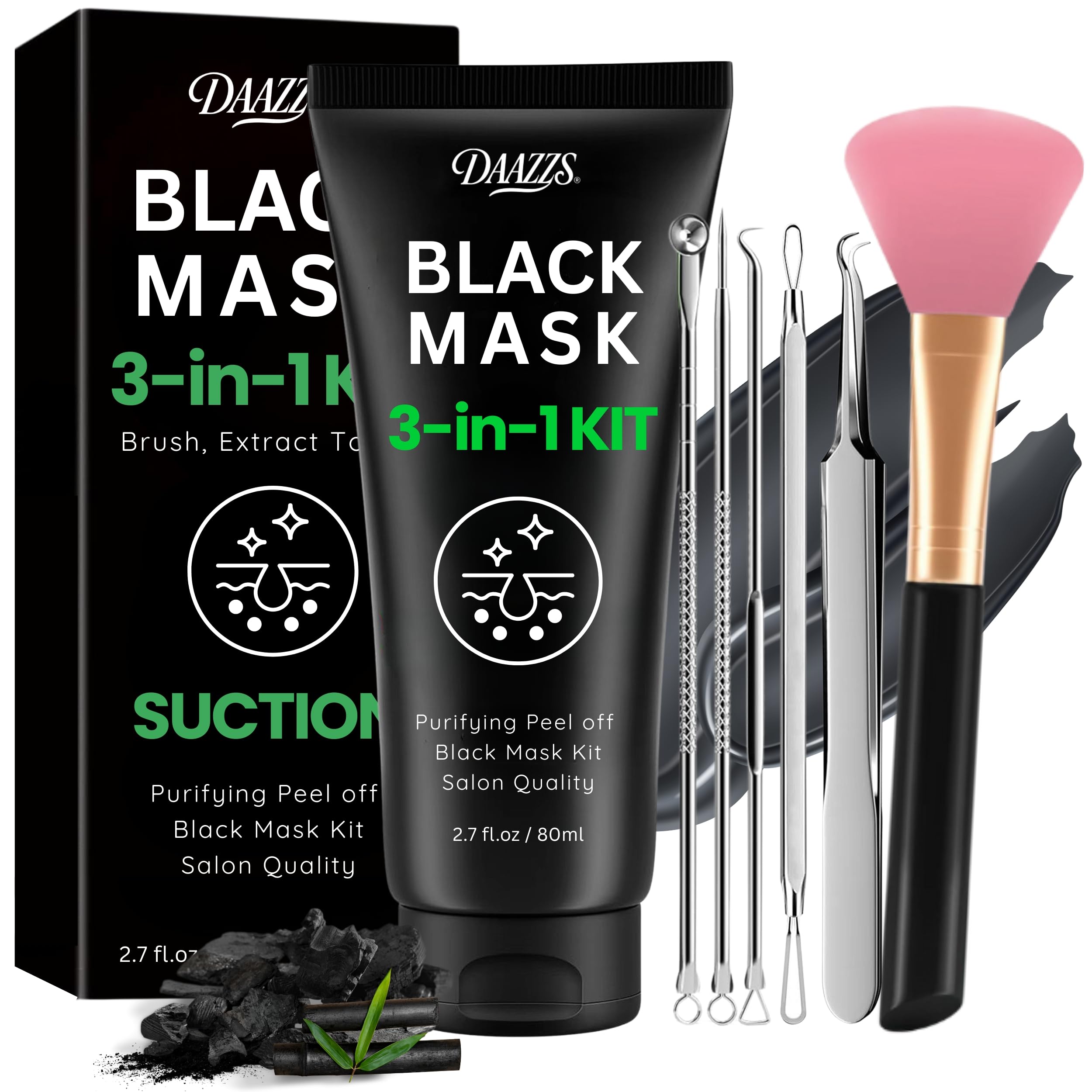 DAAZZS Blackhead Remover Mask: Charcoal Peel Off Face Mask Kit for Pores Deep Cleansing and Purifying  Facial and Nose Mask for