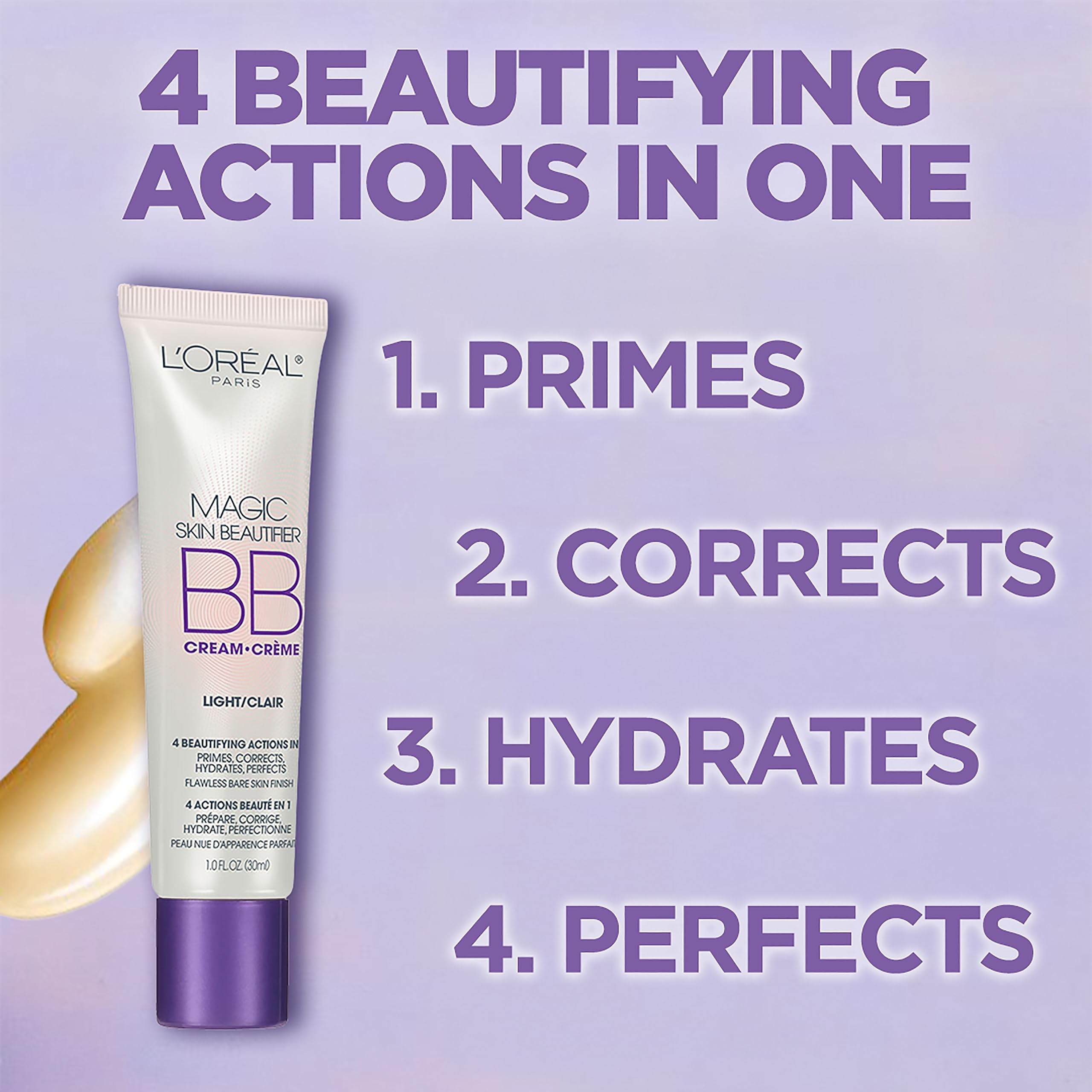 L'Or  al Paris Makeup Magic Skin Beautifier BB Cream Tinted Moisturizer, Anti-Redness, 1 fl oz, 2 Count