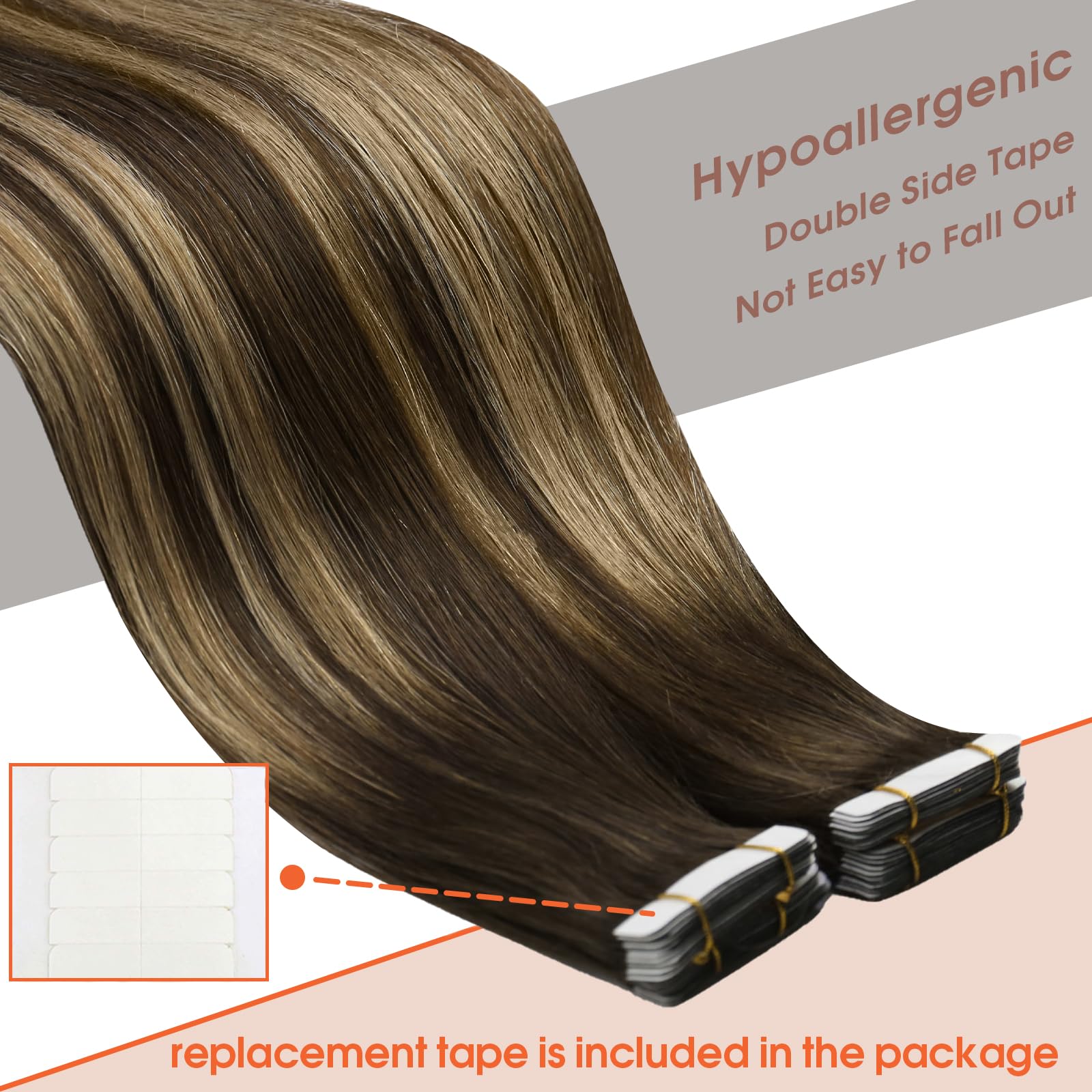 Sunny Hair Tape In Extensions Brown Balayage Tape In Hair Extensions Human Hair Medium Brown Balayage Caramel Blonde Mix Brown T