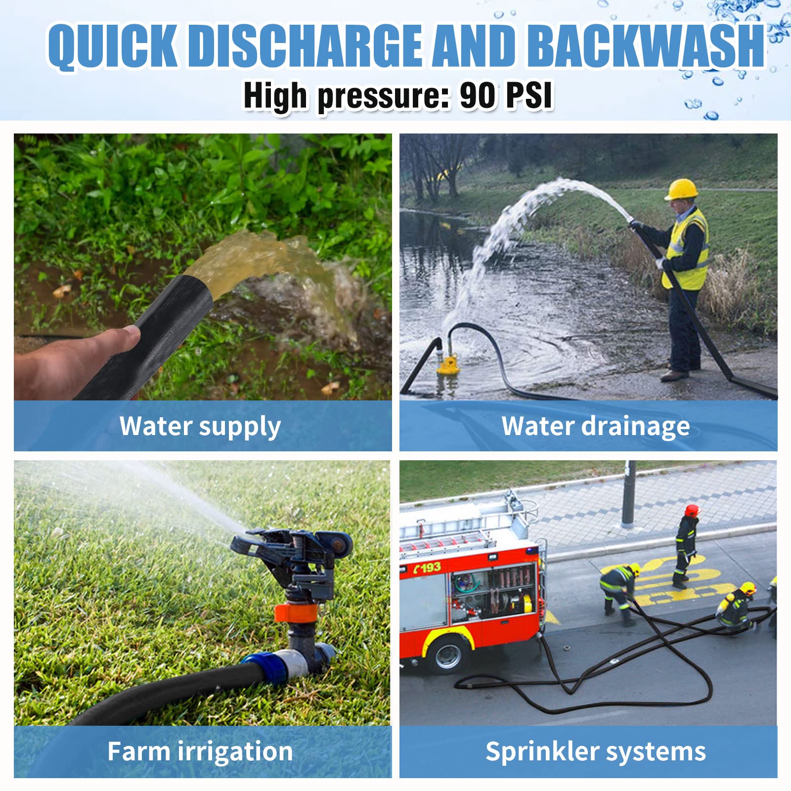 2 In X 50 Ft Pool Backwash Hose, Heavy Duty Black Pvc Reinforced Hose Connect Pvc Pipe  Pump For Water Discharge, Weather And Bl