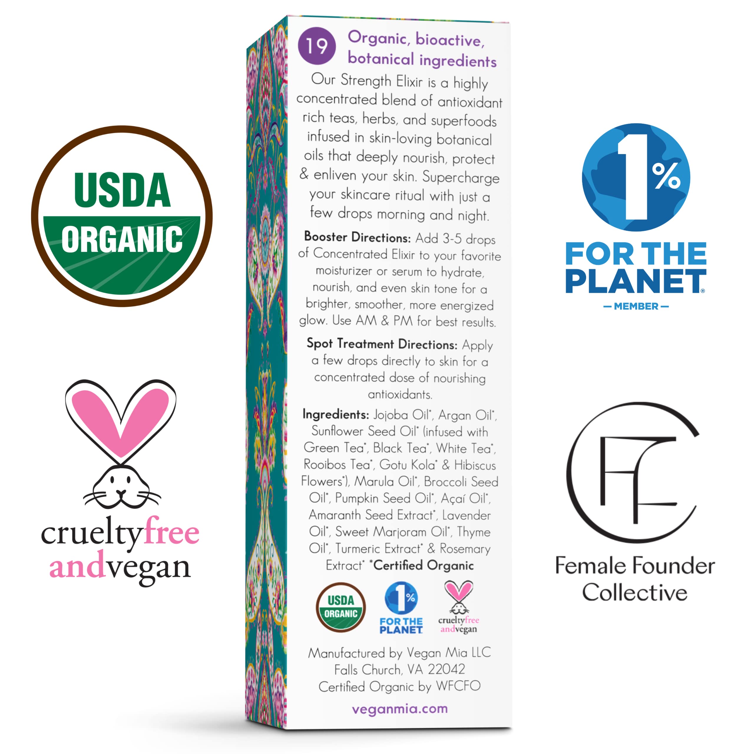 Vegan Mia - Usda Organic Strength Antioxidant & Superfood Elixir Face Oil - Face Moisturizer For Dry Skin, Blemishes, Wrinkles &