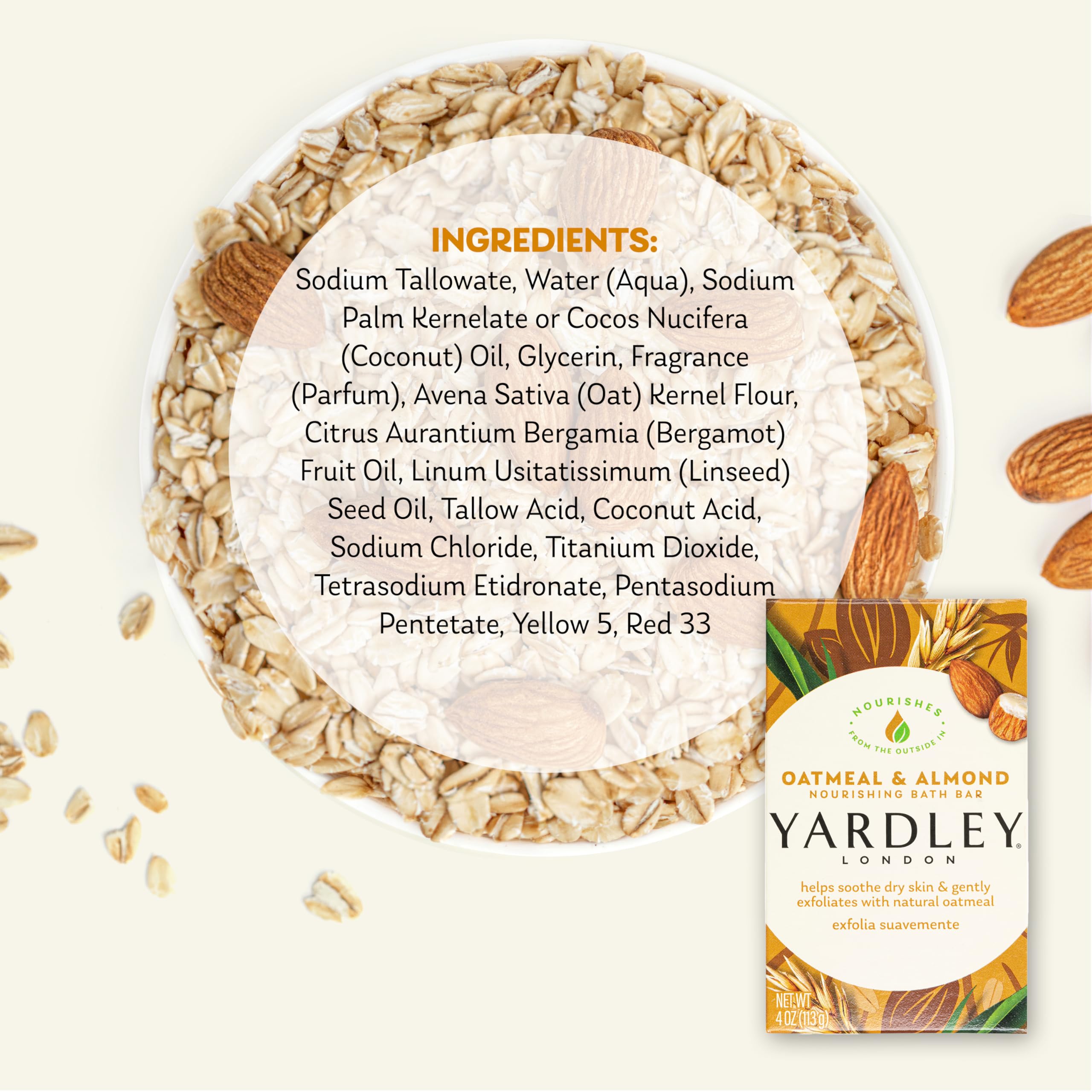 Yardley London Oatmeal And Naturally Moisturizing Bath Bar, Almond (Pack Of 2)