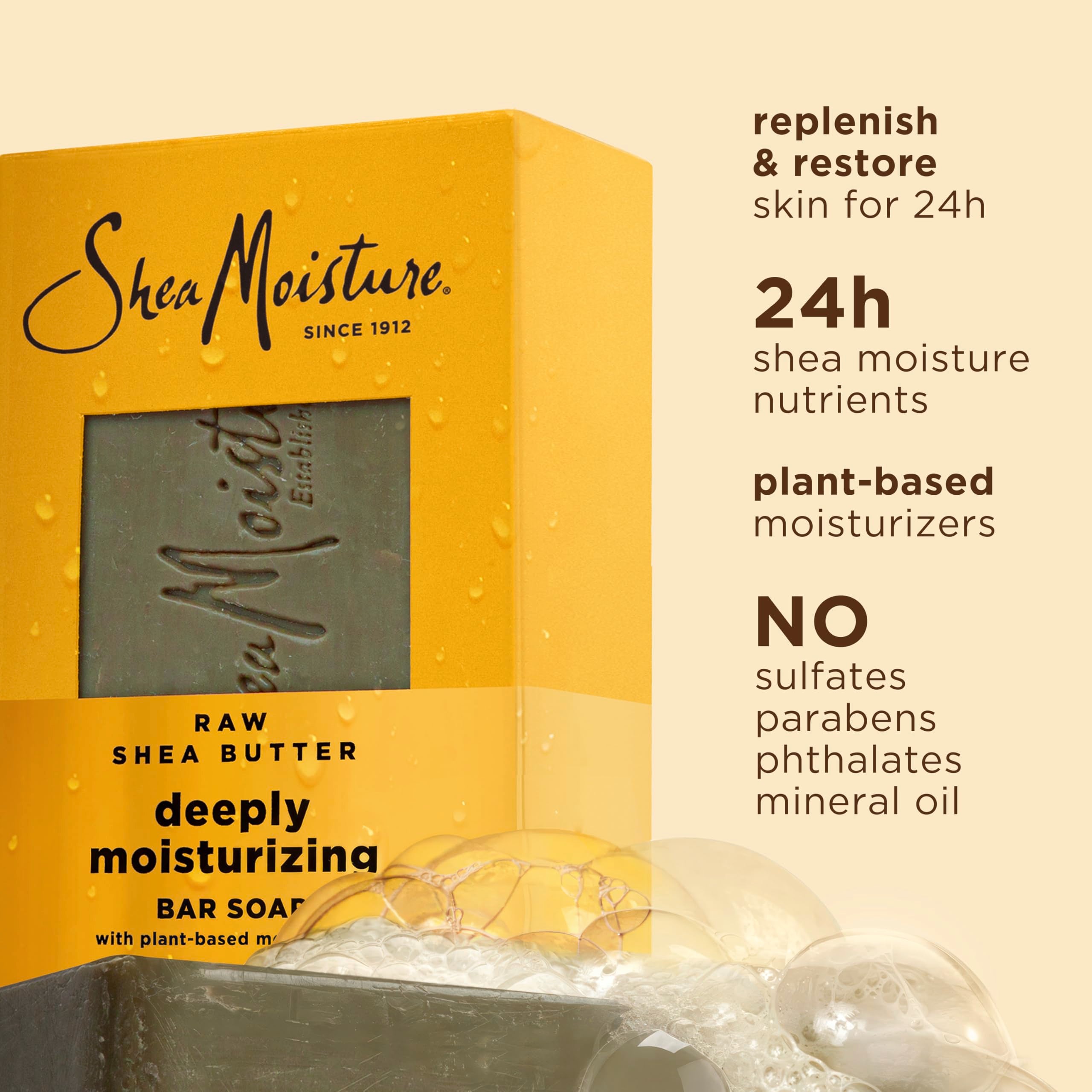SheaMoisture Bar Soap Raw Shea Butter, 8 oz (Pack of 4), Deeply Moisturizing, Green, Restores Dry Skin for Healthy, Glowing Skin