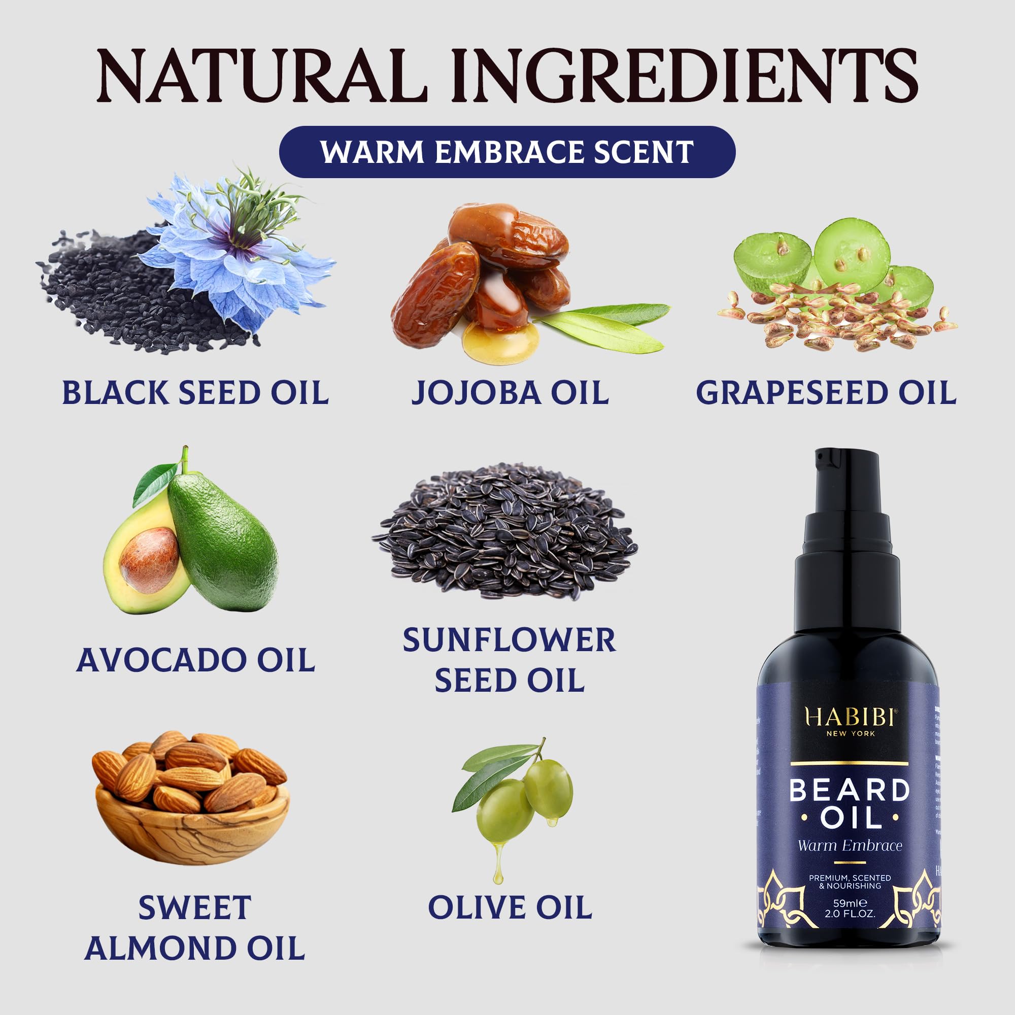 H Habibi Warm Embrace Beard Oil 2.0 Fl. Oz - Nourishing Blend, Scented Beard Oil For Men, Beard Growth Oil. Made In Usa