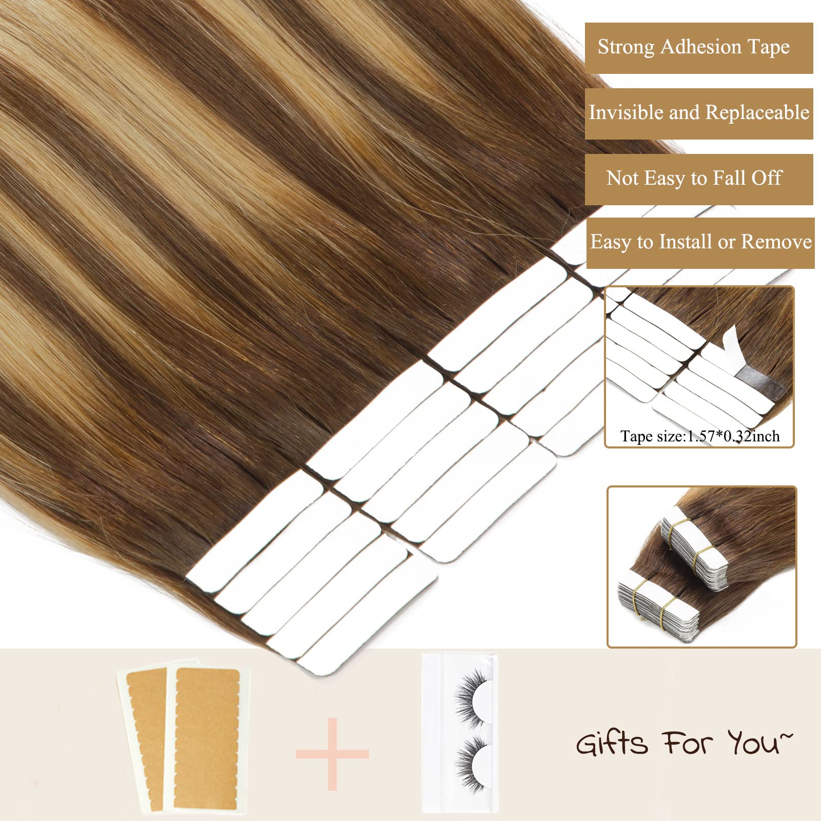 Loxxy Human Hair Tape In Extensions Invisible Brazilian Remy Hair Ombre Chocalate Brown Fading Into Chocolate Brown With Strawbe