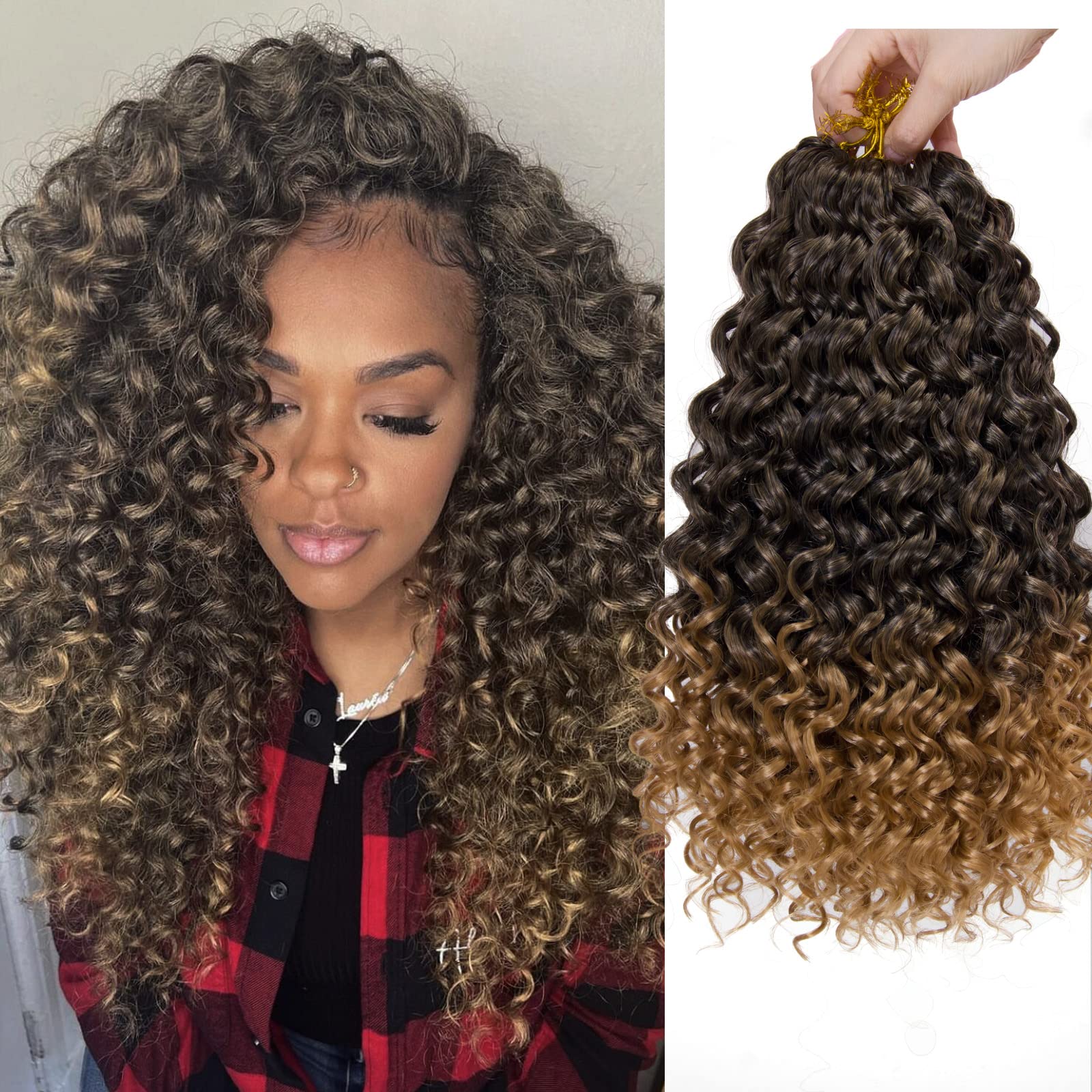 Gogo Curl Crochet Hair Water Wave Crochet Hair Synthetic Bohemian Crochet Braid, Ombre Blonde Deep Wave Braiding Hair Extensions